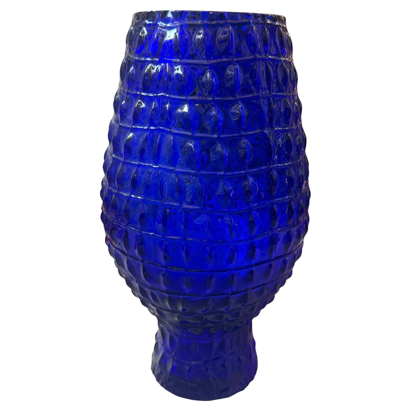Roberto Cavalli Cobalt Blue Glass Vase, Textured Design, Circa 2000