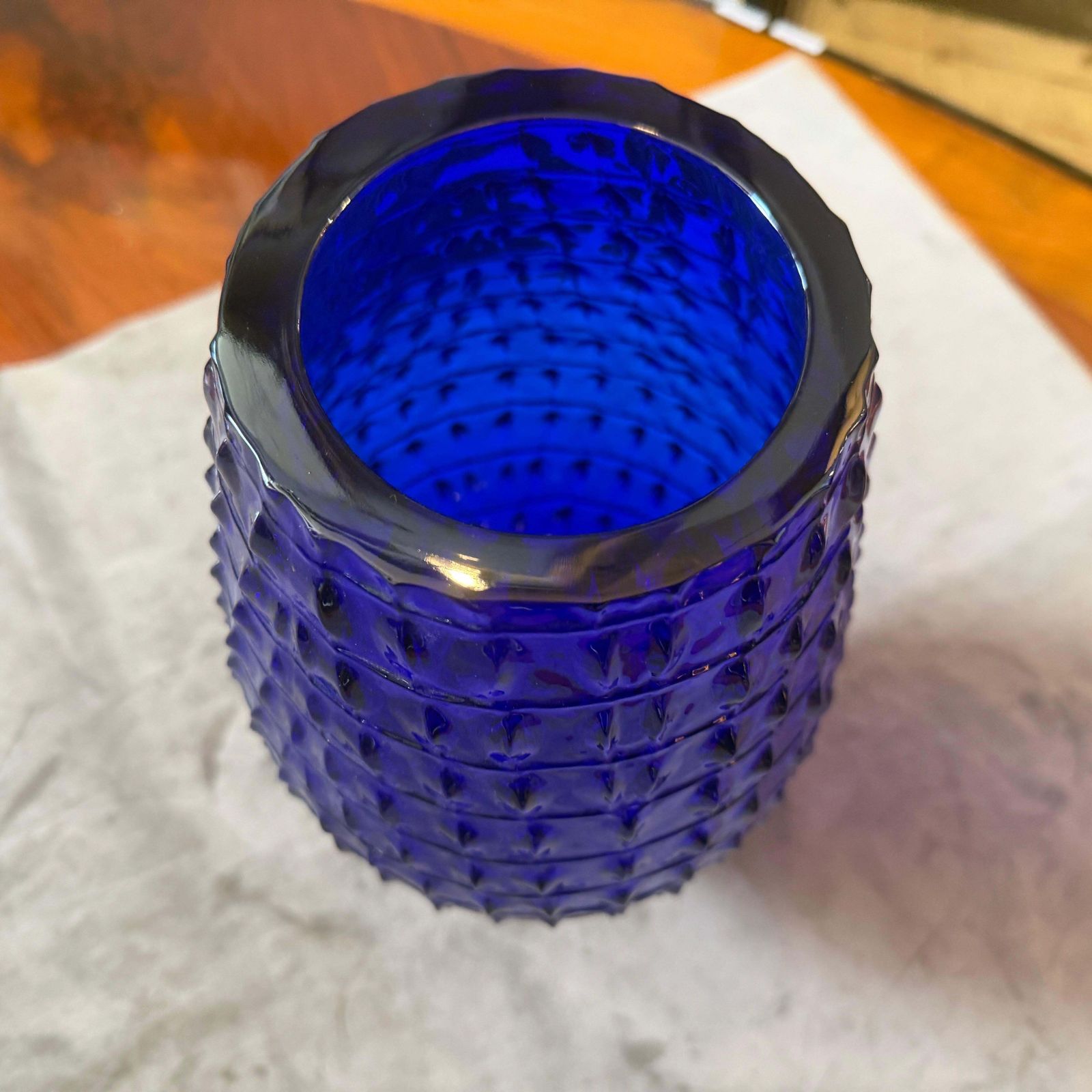 Roberto Cavalli Cobalt Blue Glass Vase, Textured Design, Circa 2000 photo furniture
