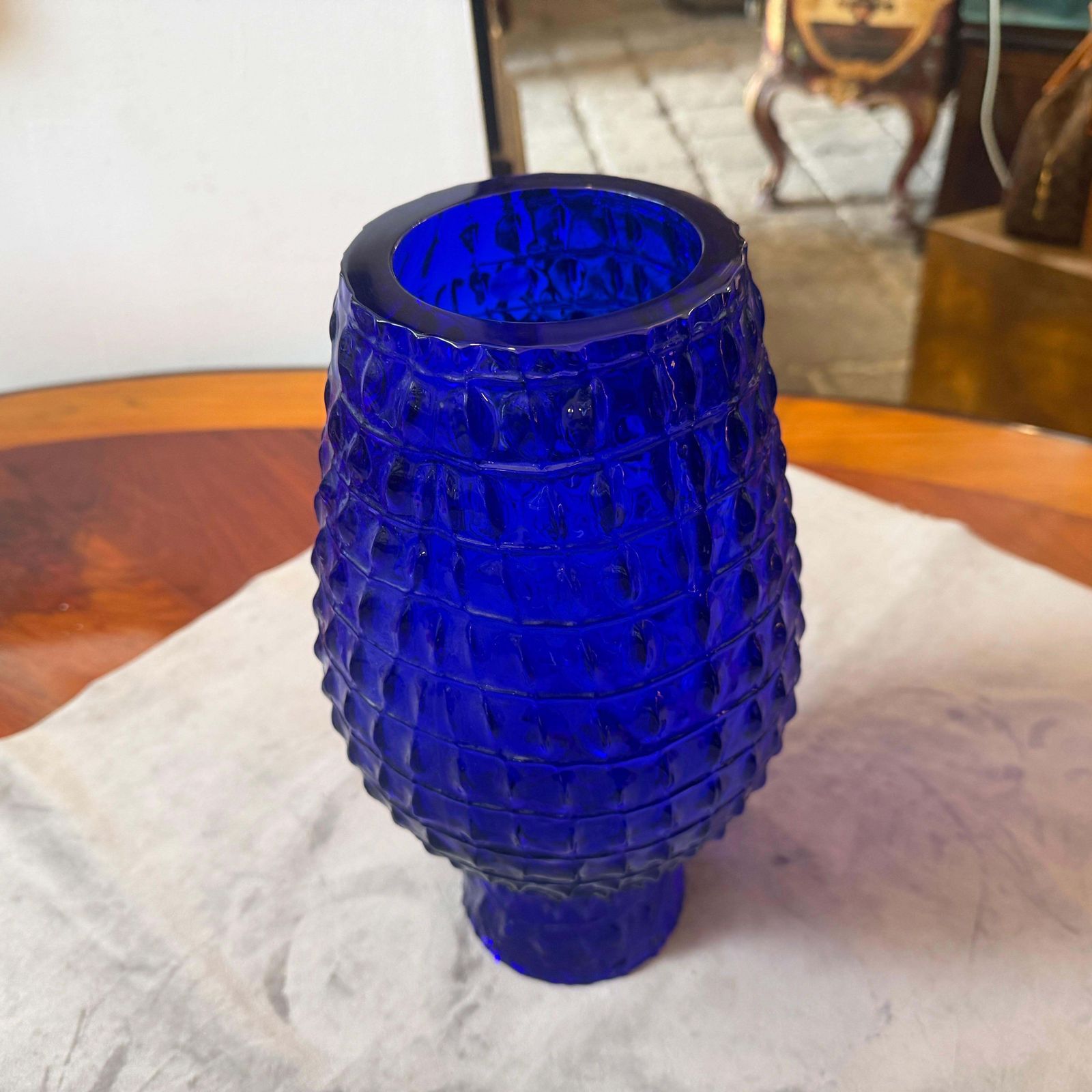 Roberto Cavalli Cobalt Blue Glass Vase, Textured Design, Circa 2000 photo for sale