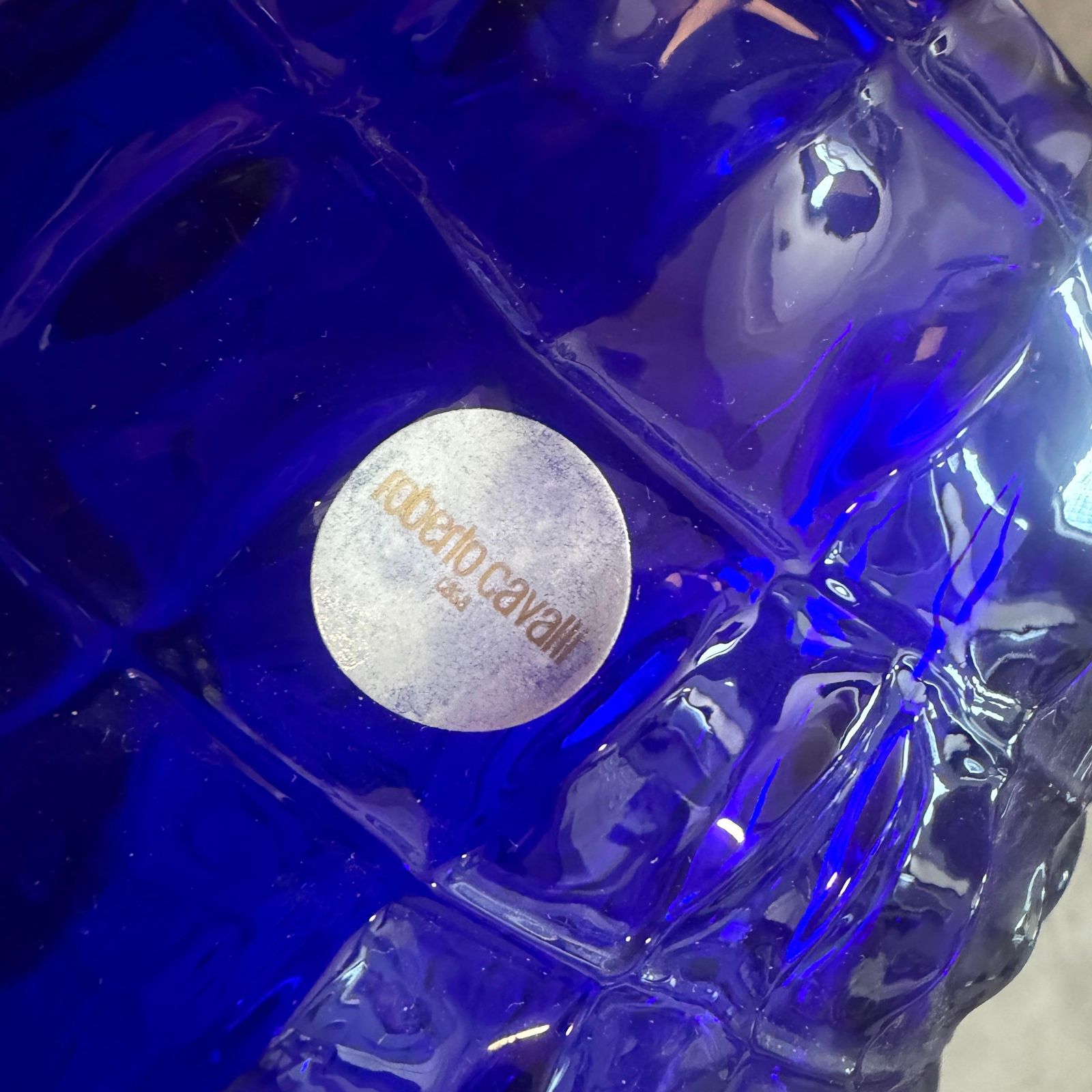 photo for sale Roberto Cavalli Cobalt Blue Glass Vase, Textured Design, Circa 2000