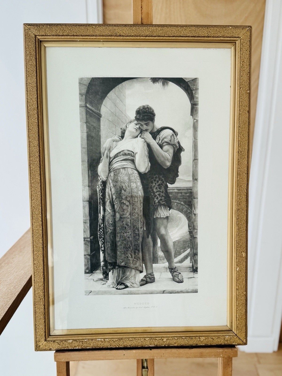 Art Antique Framed Photogravure "Wedded", After Painting By Lord Leighton 1920 photo