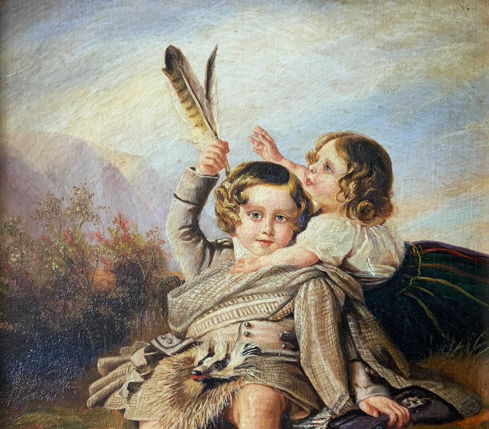 Oil Painting Of Royal Prince Alfred & Princess Helena Hunting In Scottish Dress photo for sale