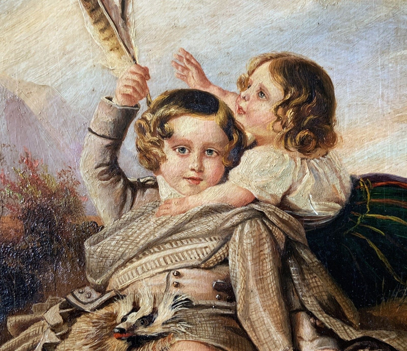 Oil Painting Of Royal Prince Alfred & Princess Helena Hunting In Scottish Dress photo Art