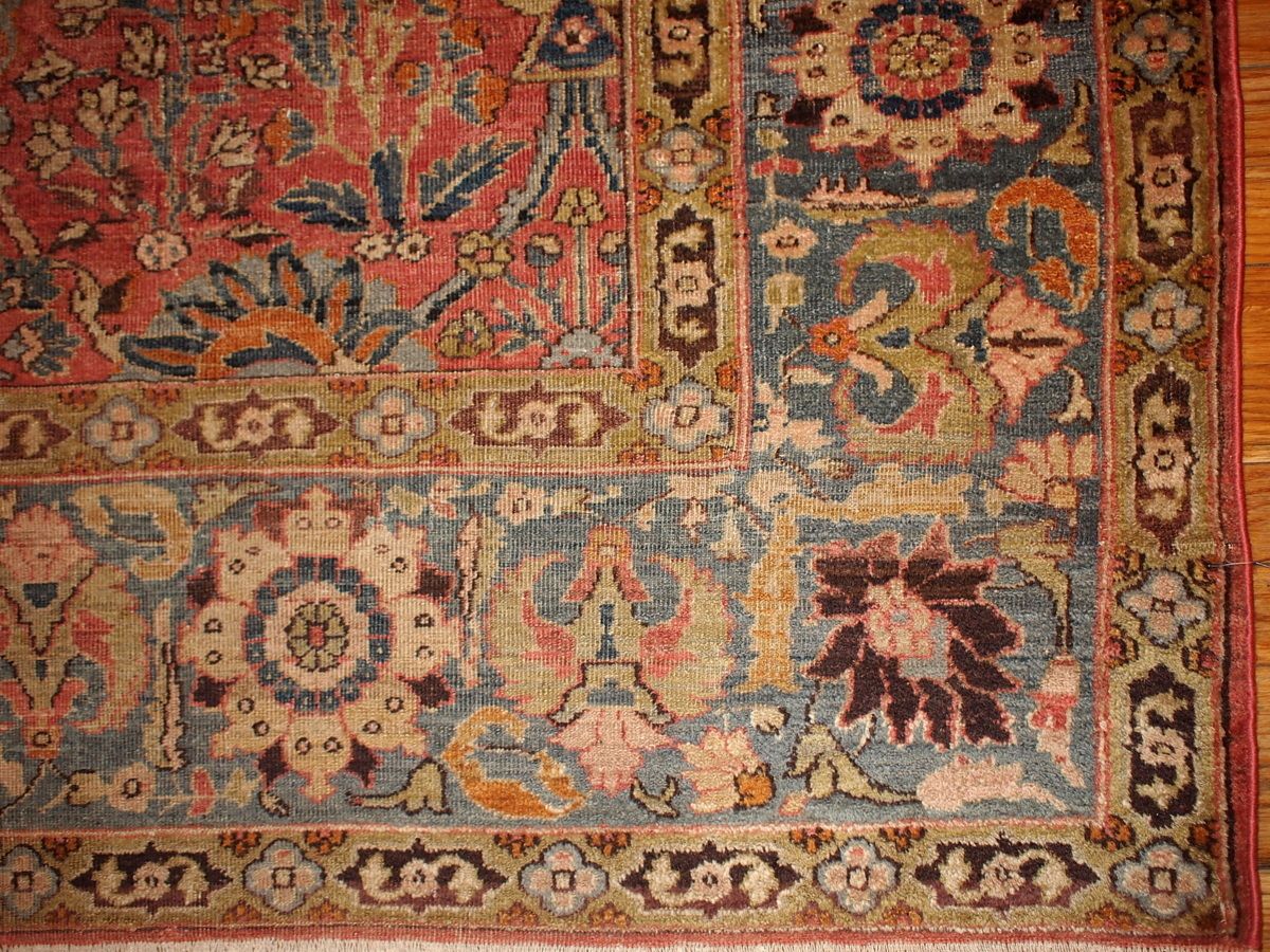 Handgemaakt antiek Indiaas wollen tapijt met tuinmotief — 176 × 268 cm — jaren 1880 photo furniture