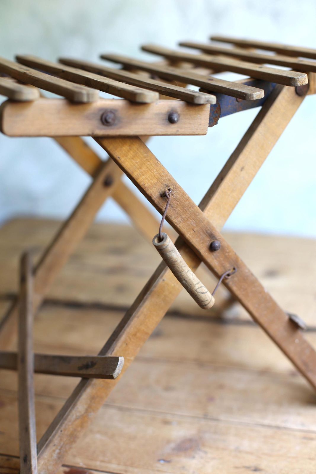 Folding Antique Camping Stool Wooden French Fishing Slatted Artists Seat Campaign Furniture photo buy