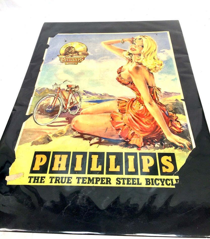 Antique Advertising   20th Century Phillips Cycles Promotional Poster Sign C1950. photo furniture