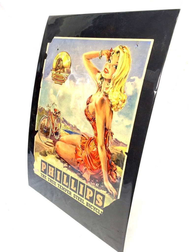 Antique Advertising   20th Century Phillips Cycles Promotional Poster Sign C1950. photo vinterior