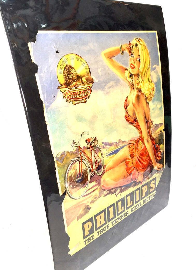 Antique Advertising   20th Century Phillips Cycles Promotional Poster Sign C1950. photo buy