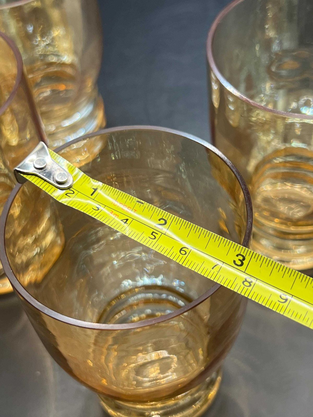 photo vinterior Vintage Amber Glass Lemonade Set. Jug And 5 Glasses. Retro Barware Gift For Host. Iridescent Glass Lover Gift.