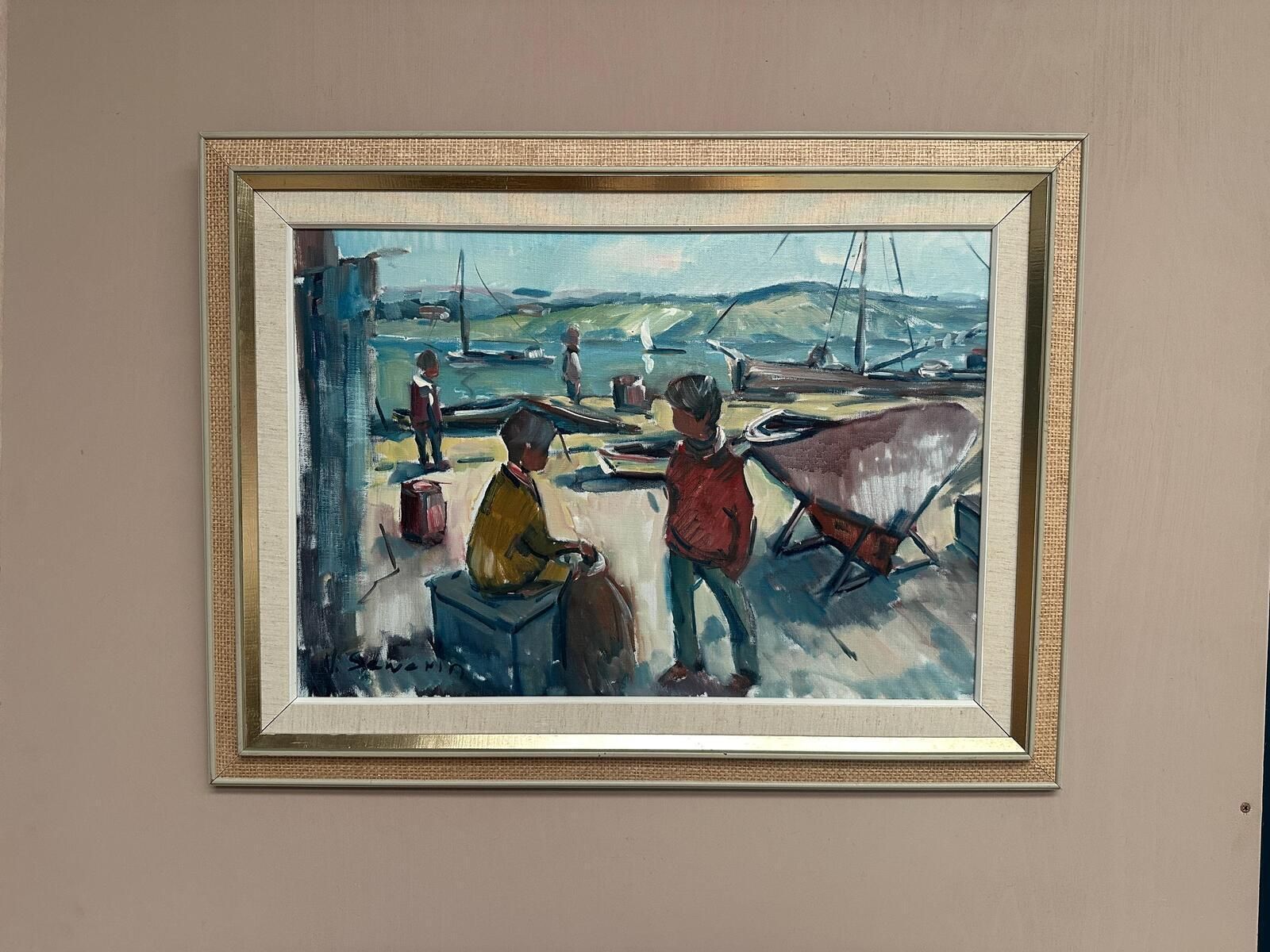 Art “Harbour” By Nils Sewerin Oil On Canvas Painting. photo