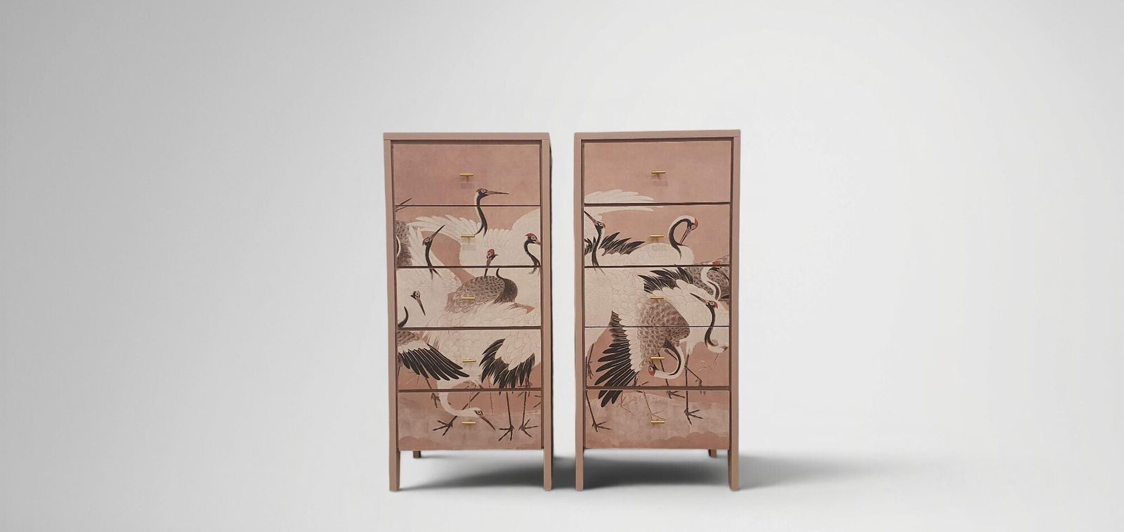 Pair Of 5 Drawer Wooden Tallboys