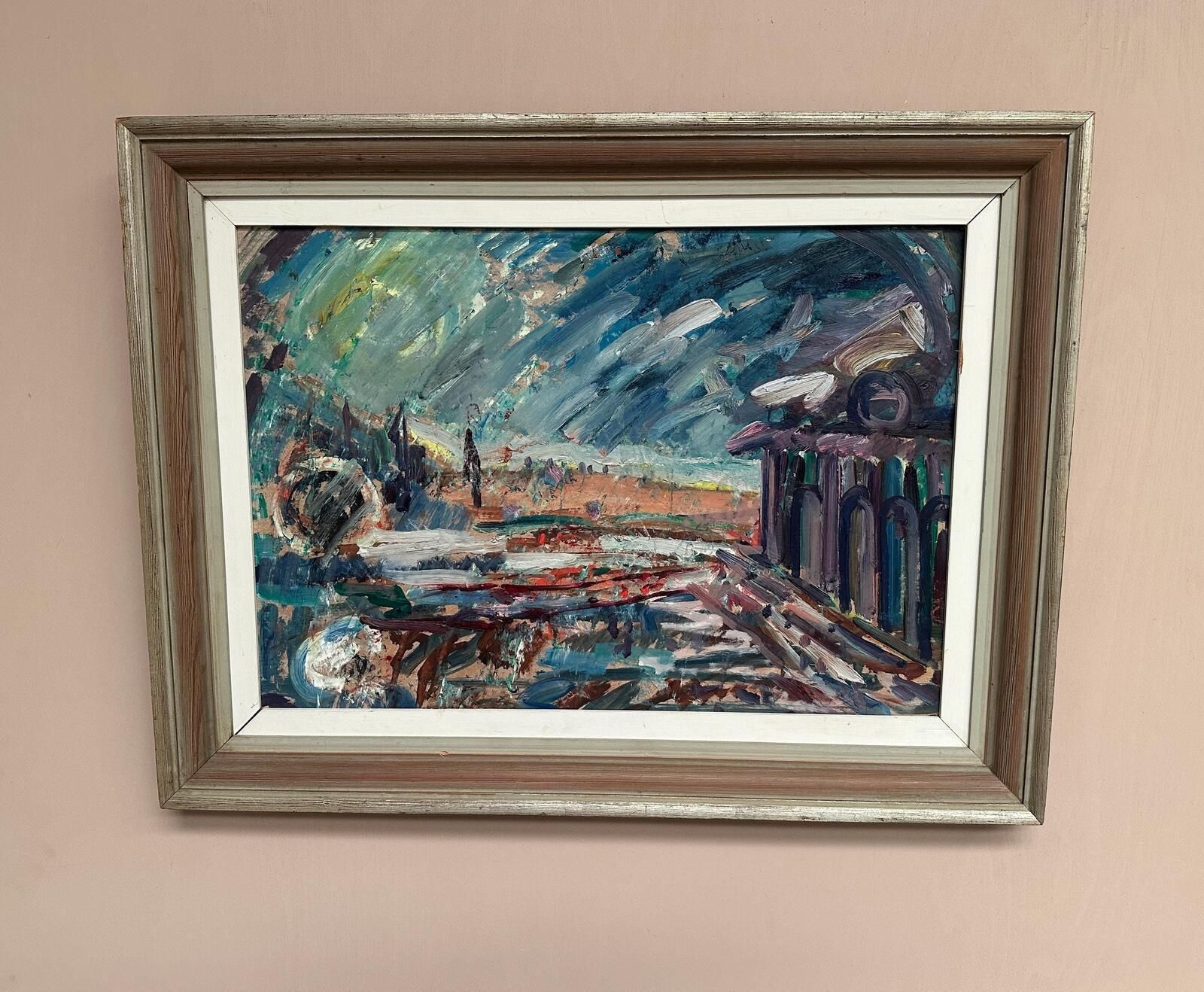355.0 “The Harbor Arches” Oil On Canvas Painting. photo
