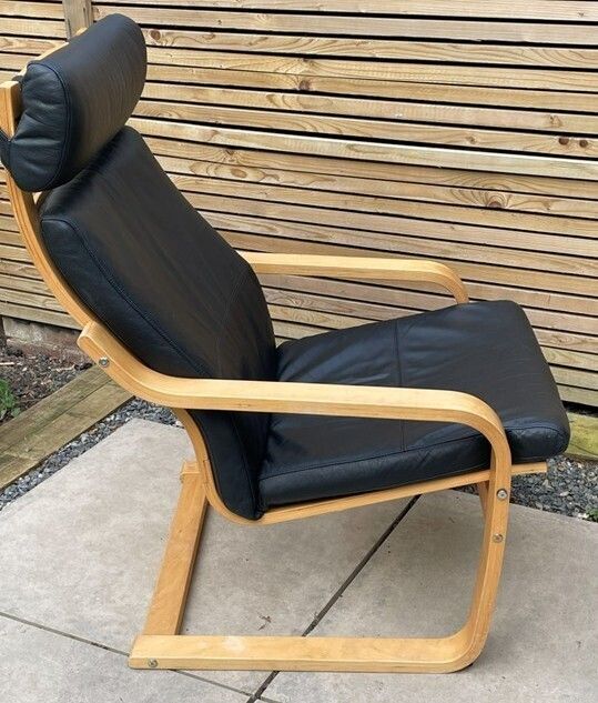 Bentwood Lounge Armchair With Black Faux Leather Cushions photo for sale