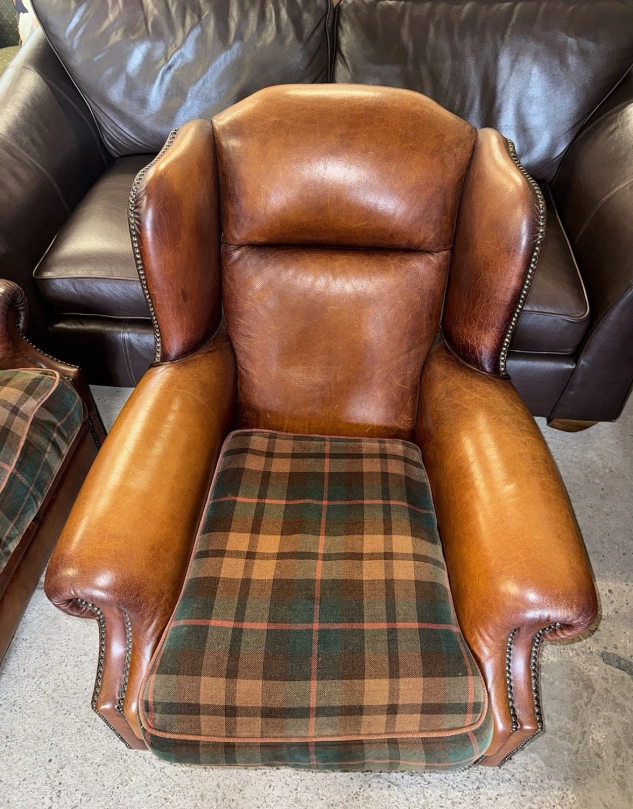 Tetrad Tan Real Leather Wingback Chair photo vinterior