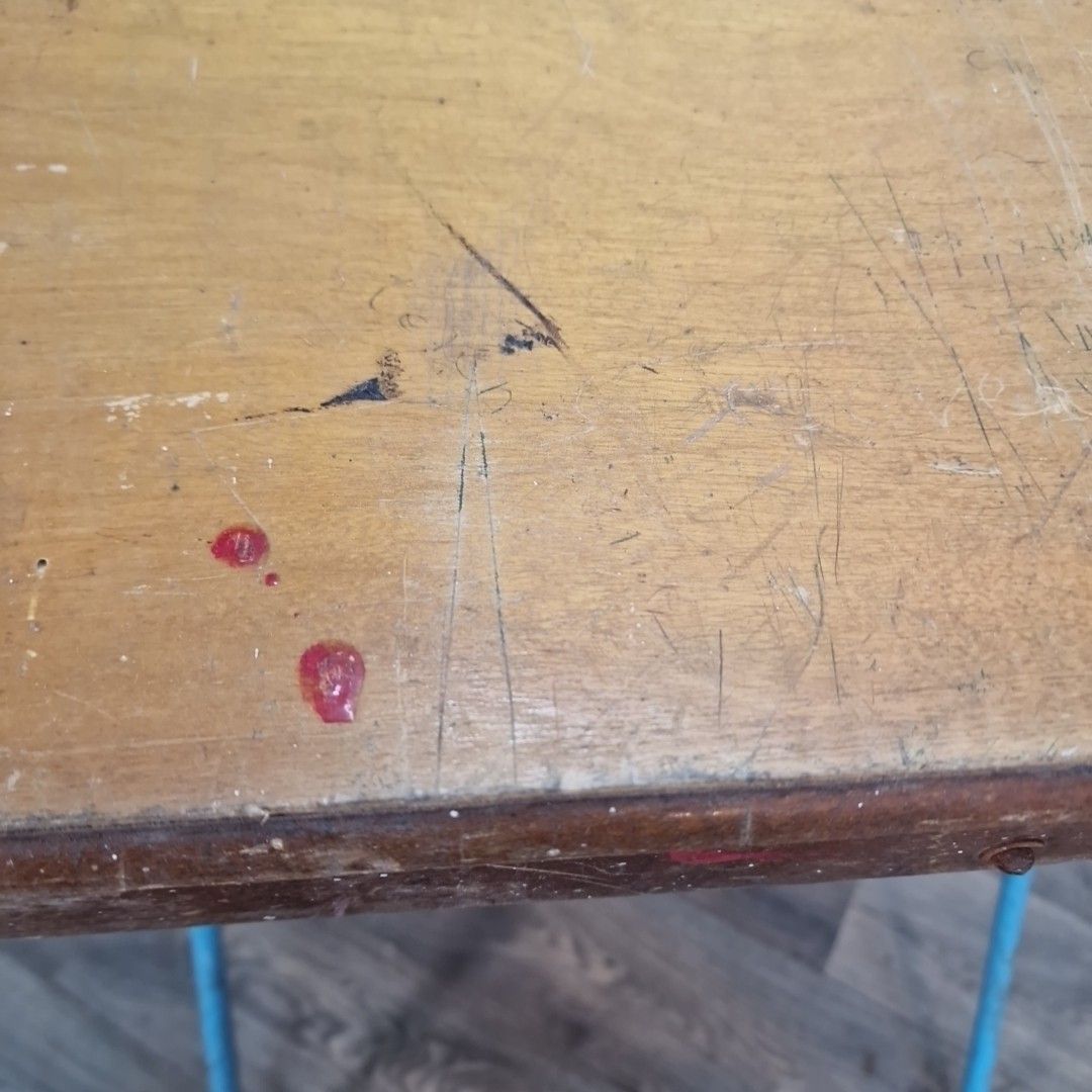 Vintage Folding School Desk Metal Frame Wooden Top Children's Writing Table photo 70.0
