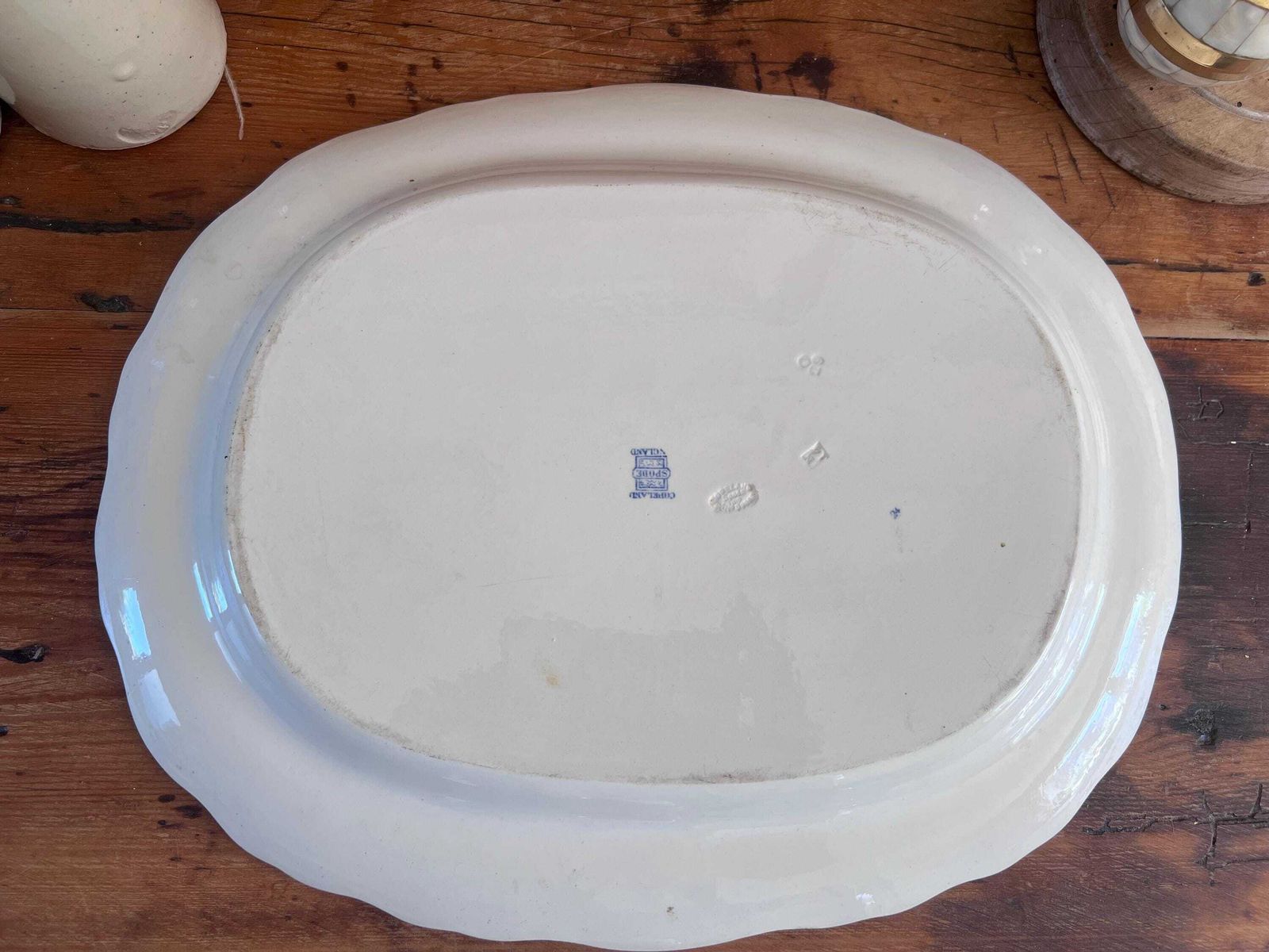 135.0 Antique Copeland Spode "Rhine" Platter | Large Blue And White Transferware Serving Meat Dish, Double Date Stamped Farmhouse Kitchen Decor photo