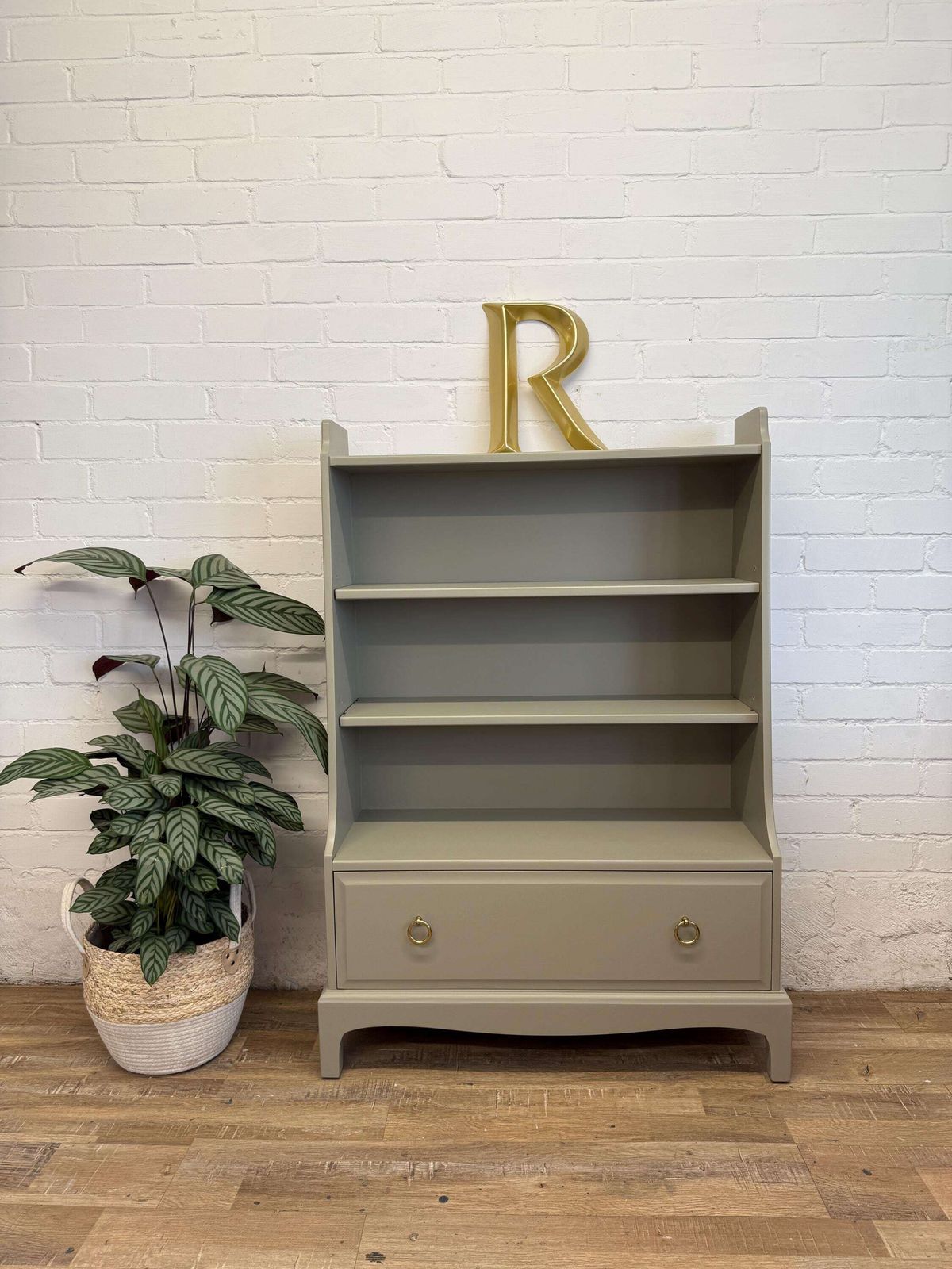 Stag Minstrel Waterfall Bookcase Painted Gettysburg Gray photo furniture
