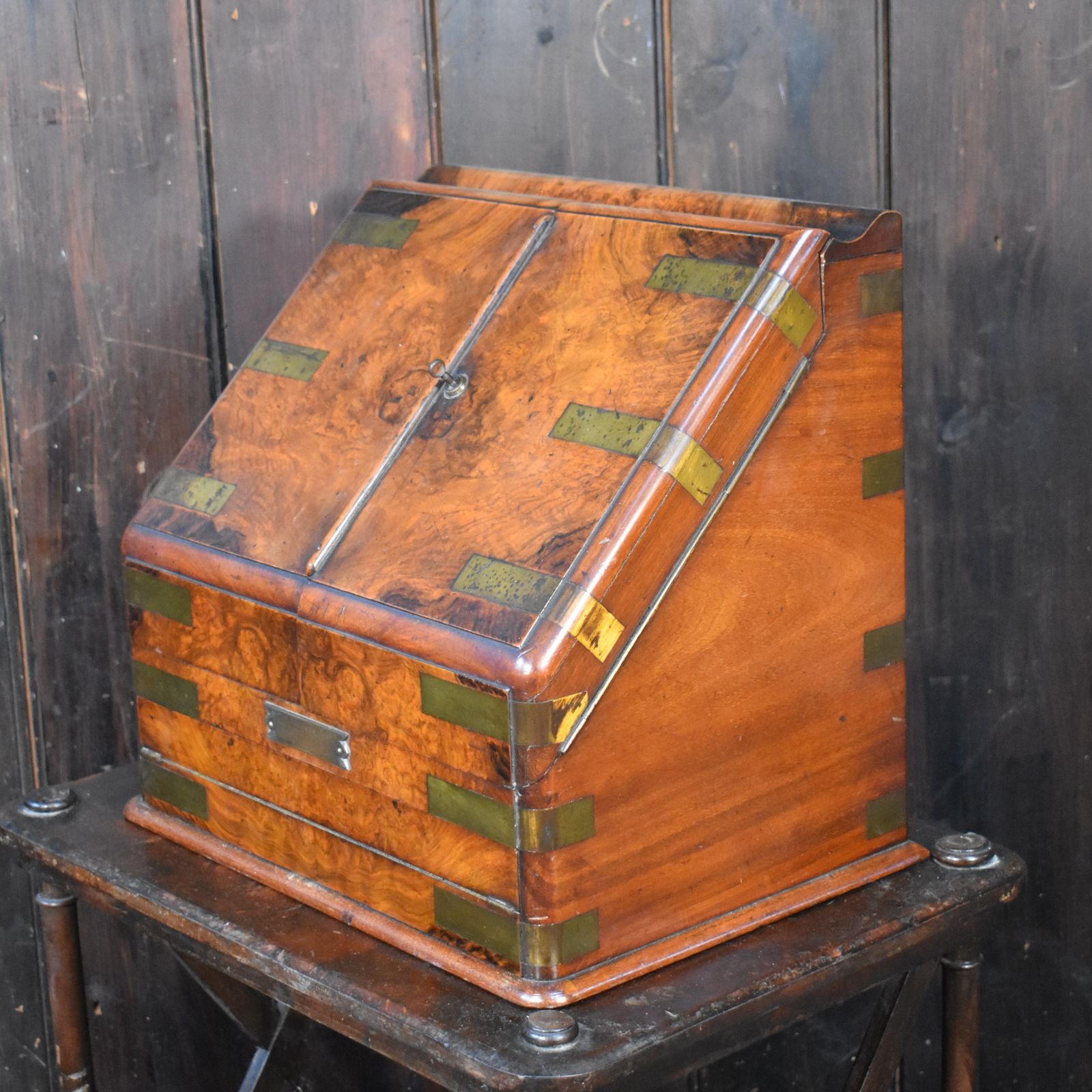 Antique 1881 James Shoolbred Walnut Campaign Stationery Tottenham House Cabinet
