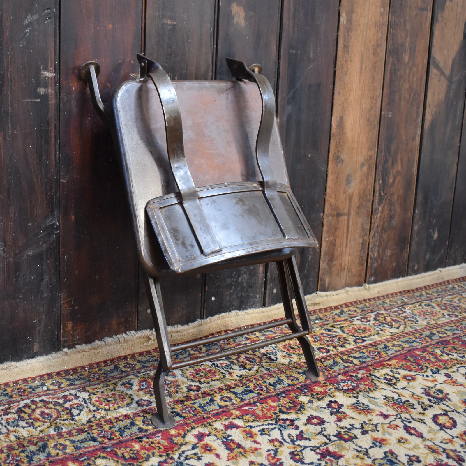 Antique Handmade Industial Machinist Workshop Iron Folding Bistro Garden Chair photo vintage