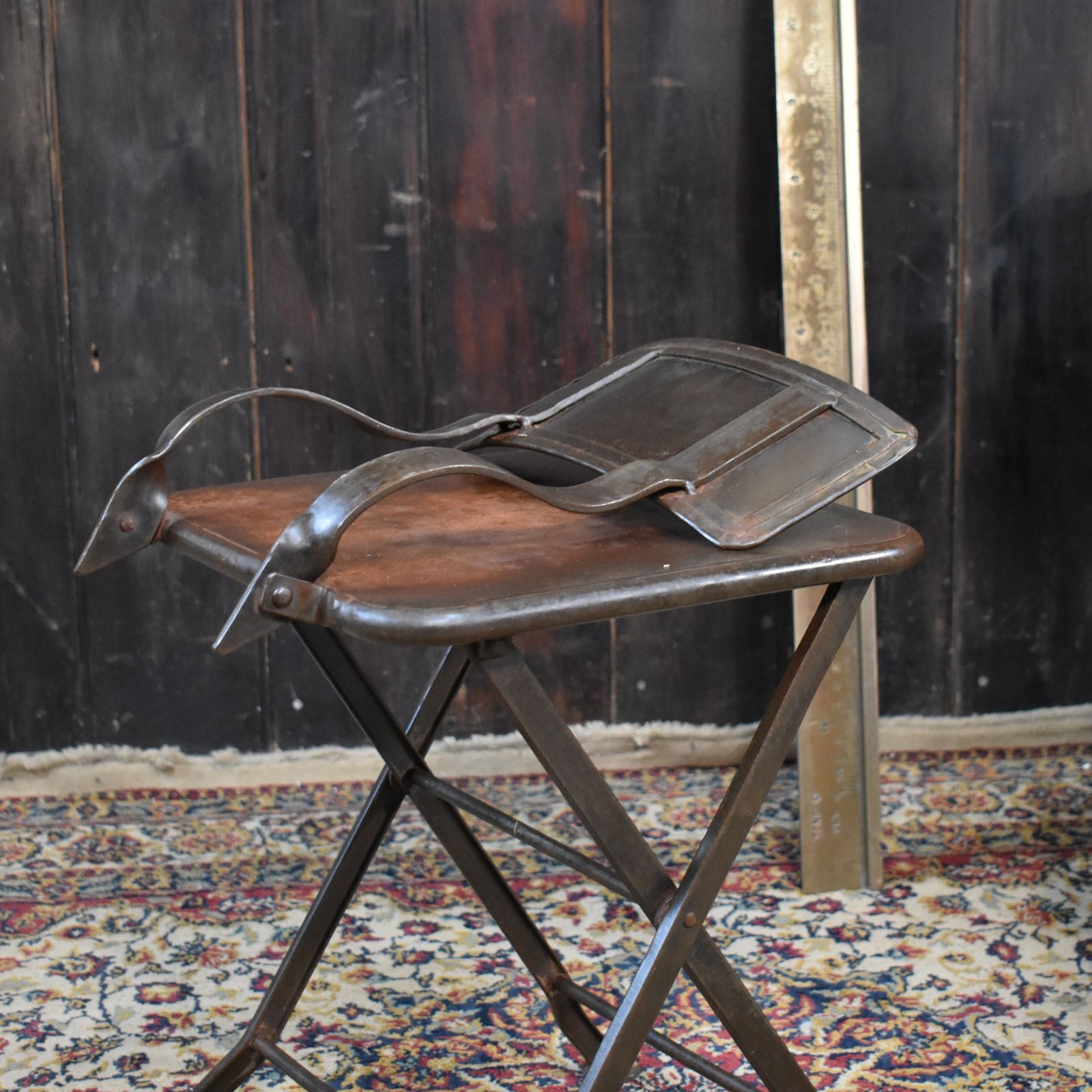 photo buy Antique Handmade Industial Machinist Workshop Iron Folding Bistro Garden Chair