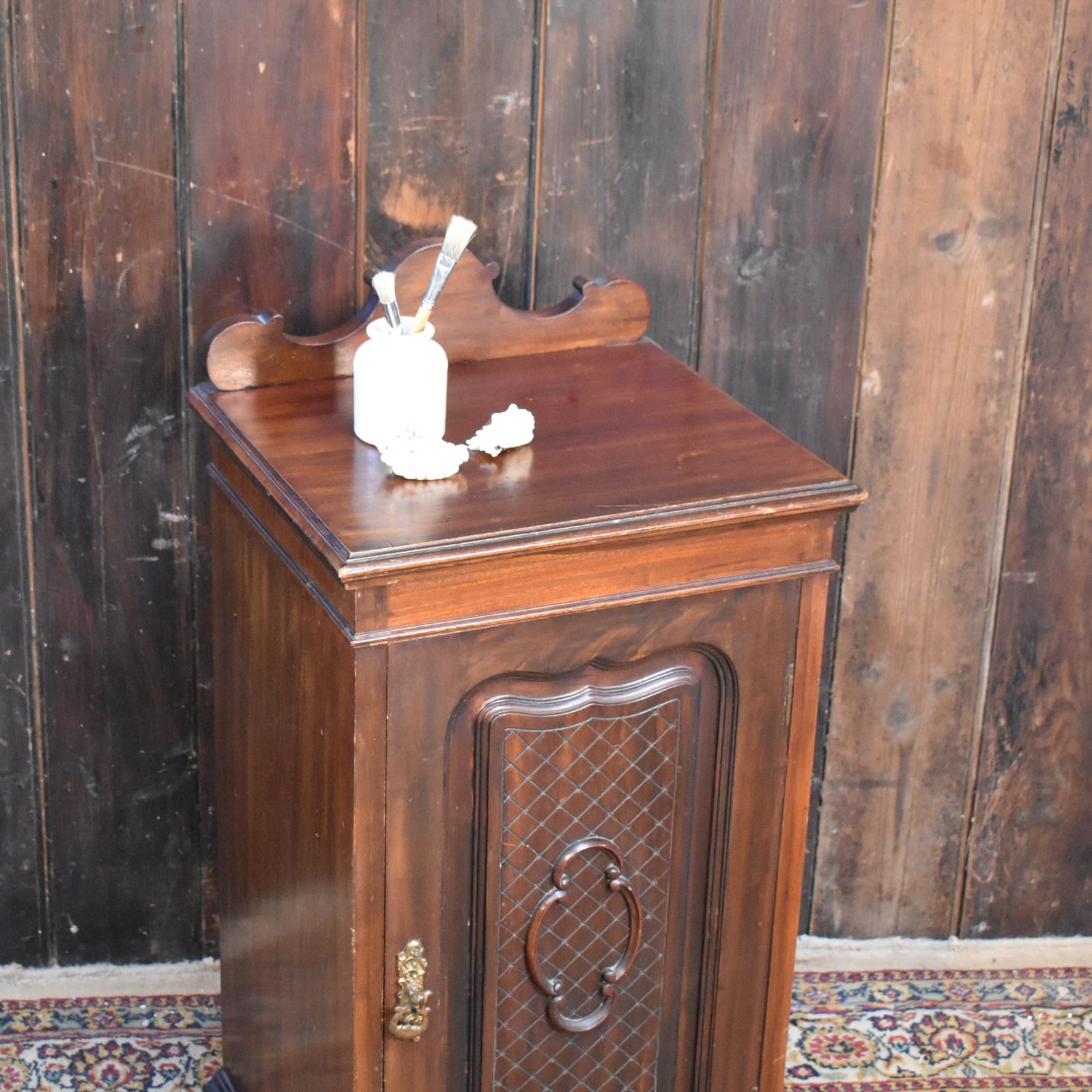 Antique Mahogany Ornate Trellis Carved Nightstand Pot Cupboard Bedside Cabinet photo Furniture