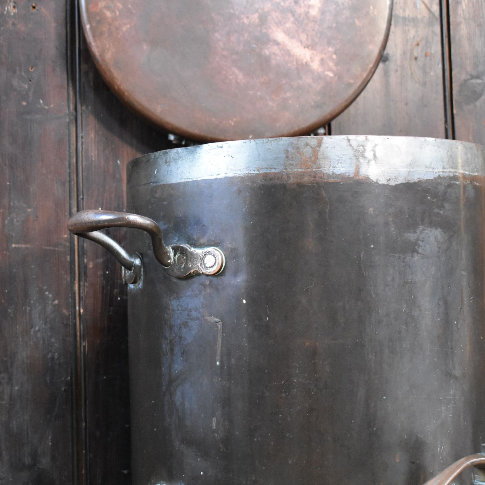 photo furniture Antique 19th Century Heavy Copper & Brass Campaign Heater Cooking Vessel Urn