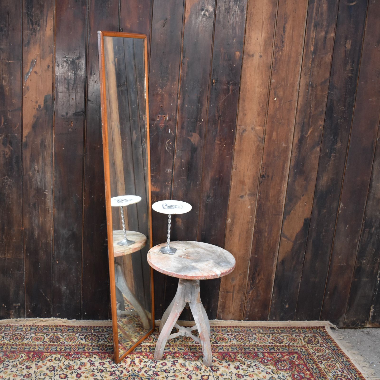 photo furniture Antique Mahogany Tailors Outfitters Shop Tall Full Length Bullnose Frame Mirror