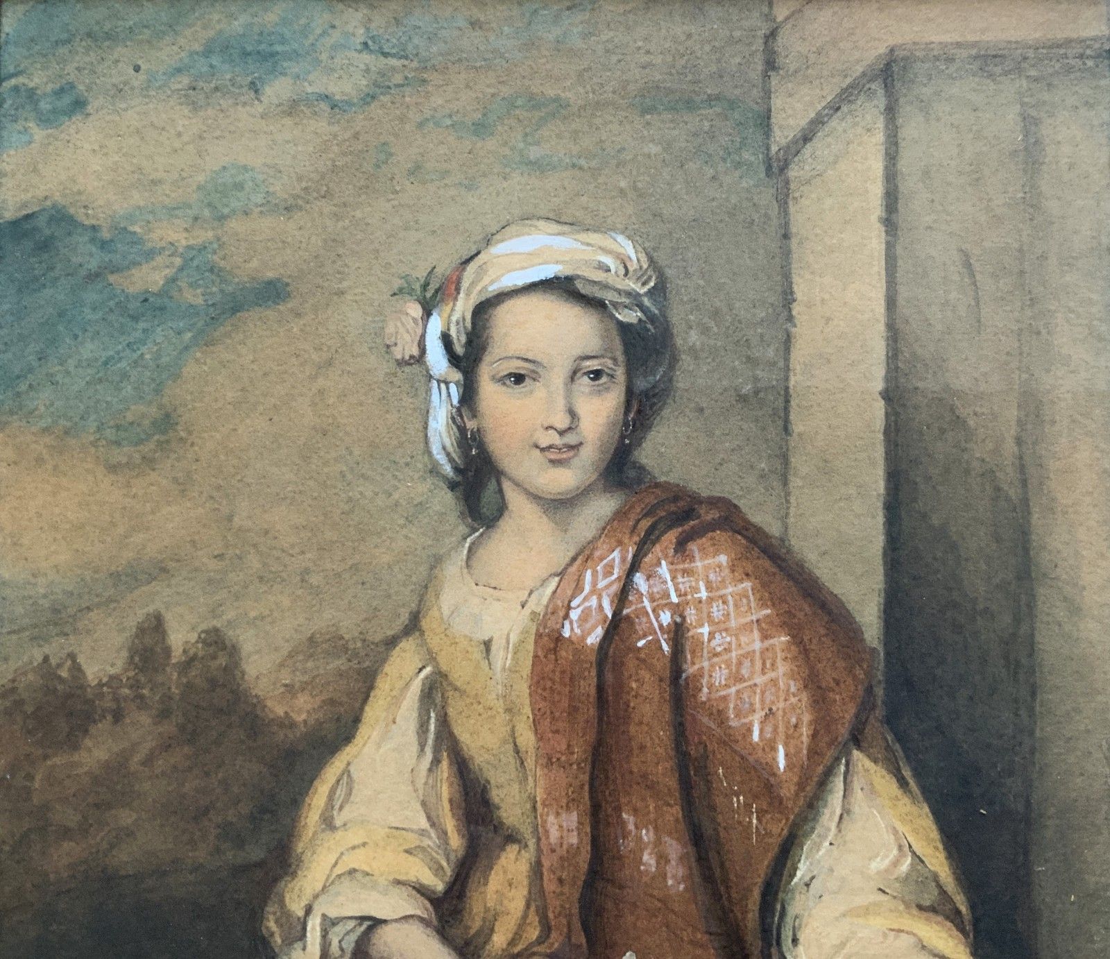 The Flower Girl Spanish Baroque Watercolour Portrait Painting 17th Century Style photo 269.0