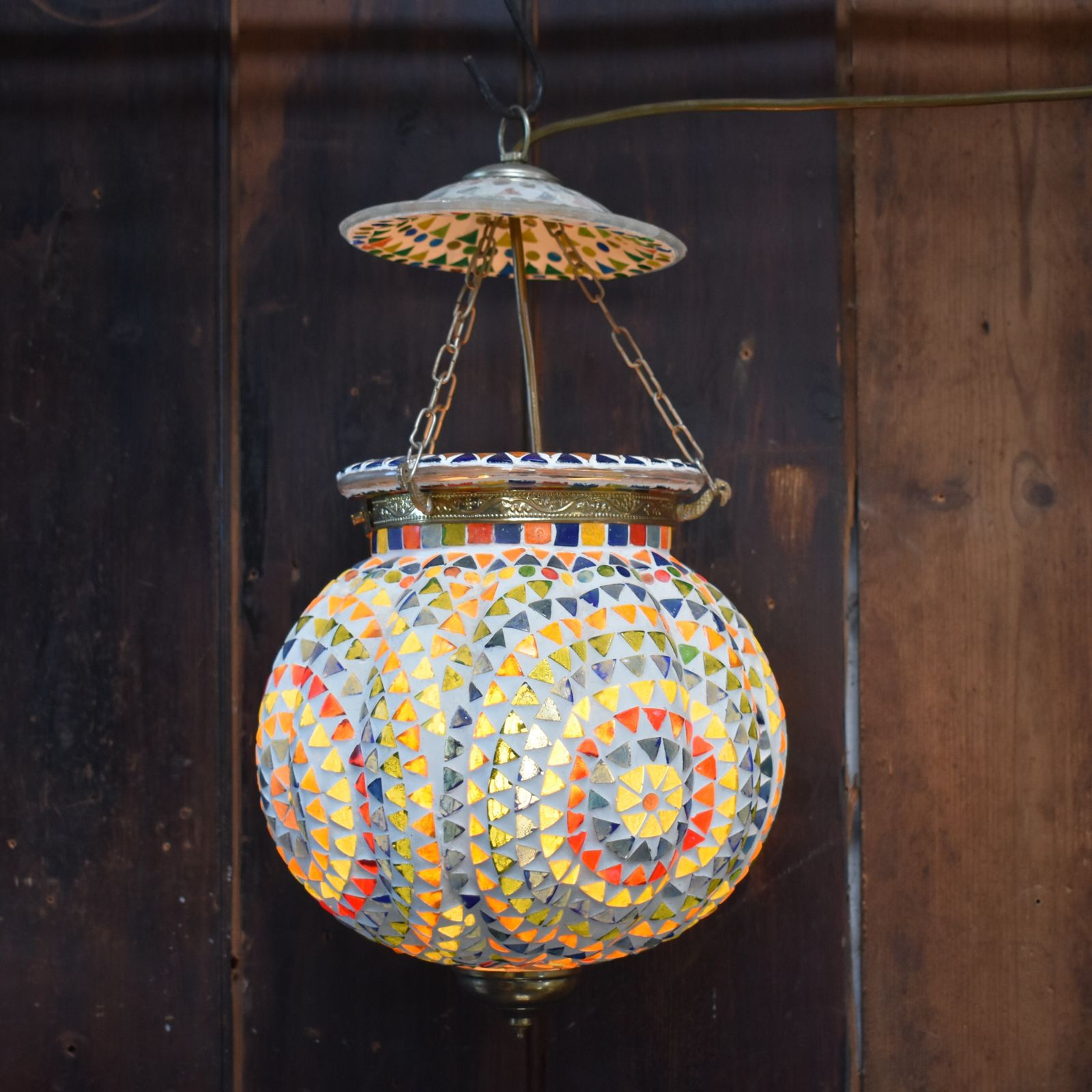 Vintage Handmade Mosaic Glass Pumpkin Hundi Hanging Pendant Light Fully Rewired
