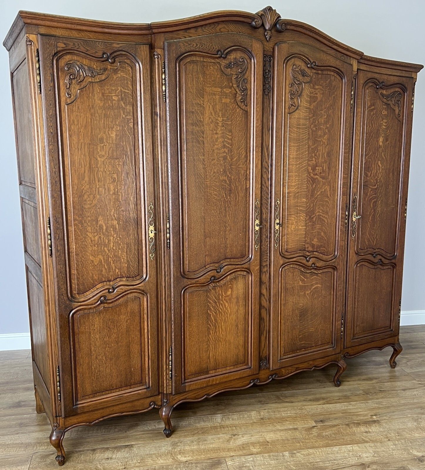 Wardrobe Vintage French Louis XVI Style Oak Four Door Carved Armoire Lot 6113 photo for sale