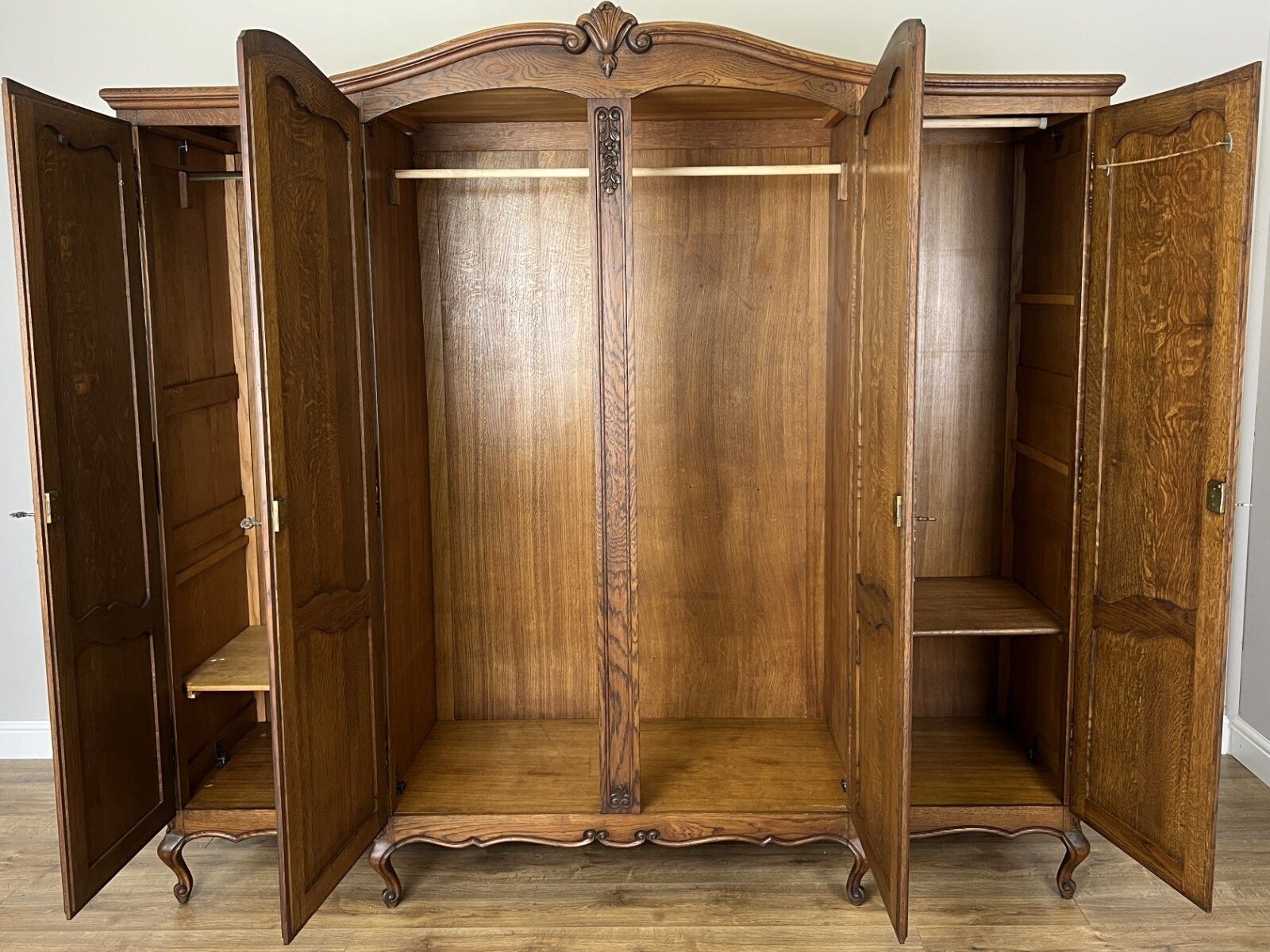 849.0 Wardrobe Vintage French Louis XVI Style Oak Four Door Carved Armoire Lot 6113 photo