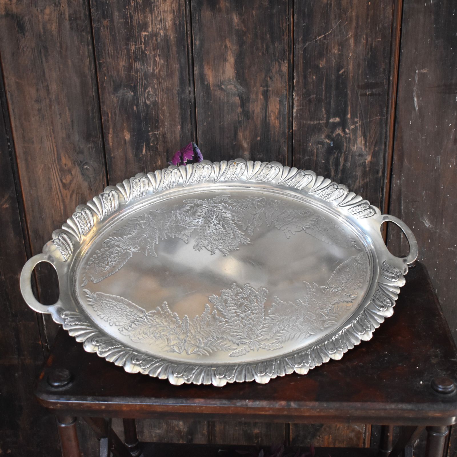 Antique Walker And Hall Engraved Fern Leaf Country House Butlers Serving Tray photo buy