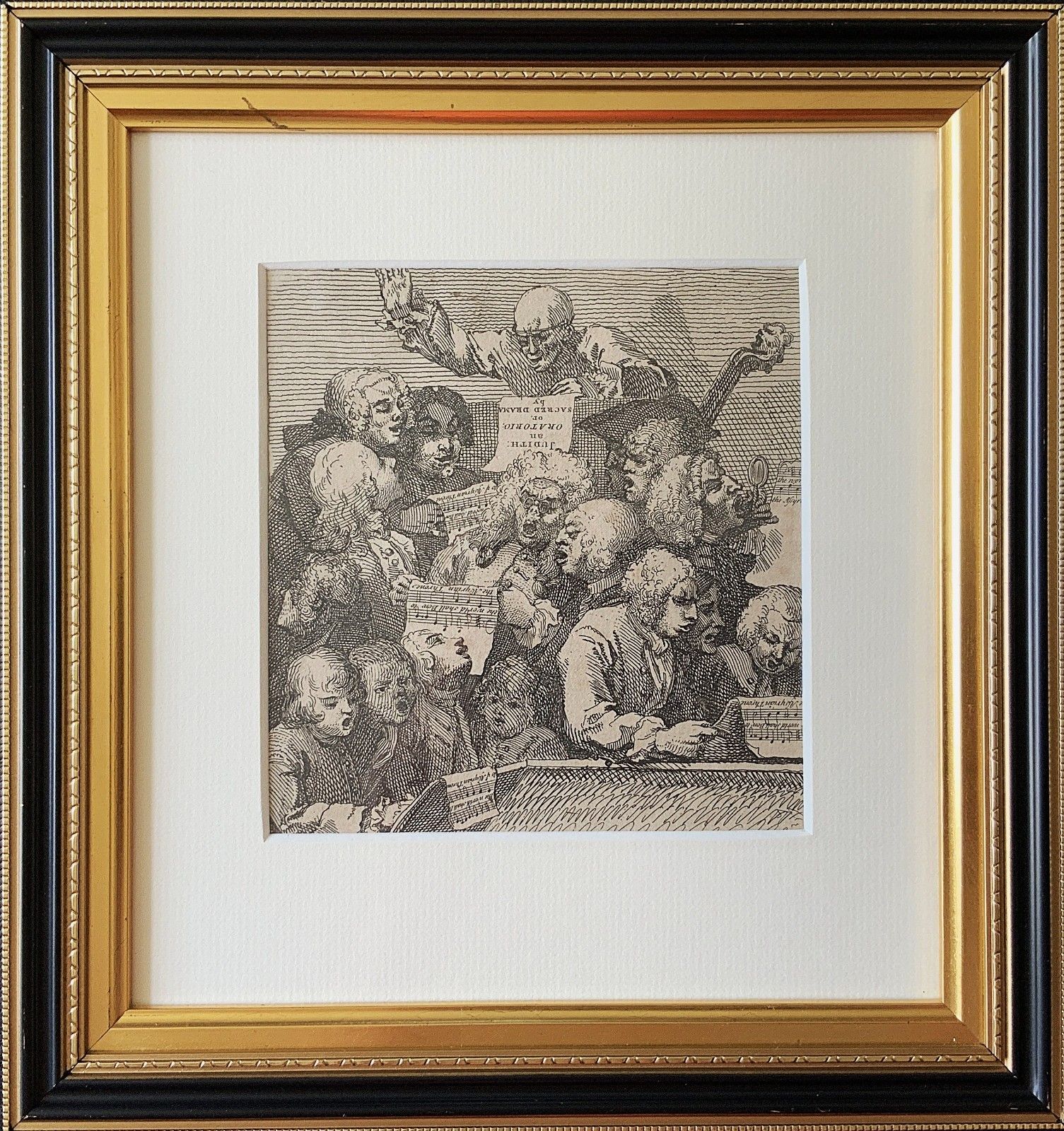 After William Hogarth (1697 1764) Antique Etching 'A Chorus Of Singers' Framed