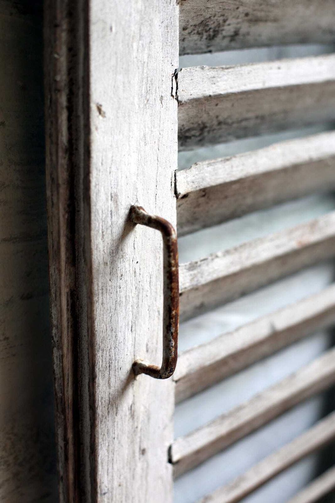 Antique French Wooden Louvres Shutter Old Distressed Door Rustic White Painted Slatted Tall Panel Architectural Salvage Backdrop photo vinterior