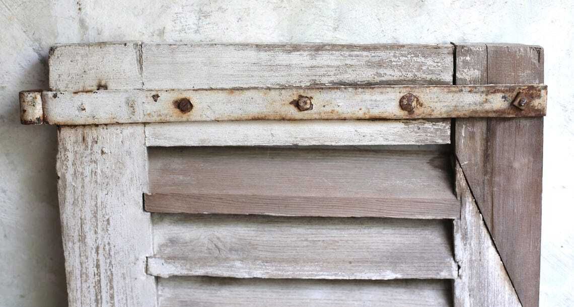 photo furniture Antique French Wooden Louvres Shutter Old Distressed Door Rustic White Painted Slatted Tall Panel Architectural Salvage Backdrop
