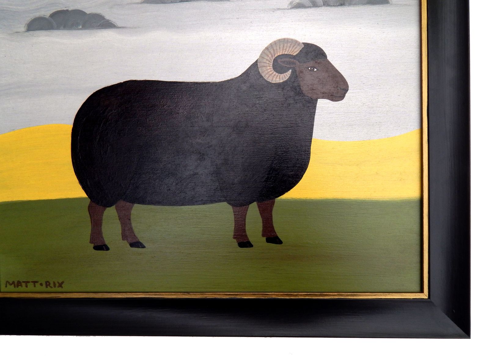 The Black Ram British Folk Art Sheep Painting Naïve Animal Portrait In Hand Painted Frame photo 550.0