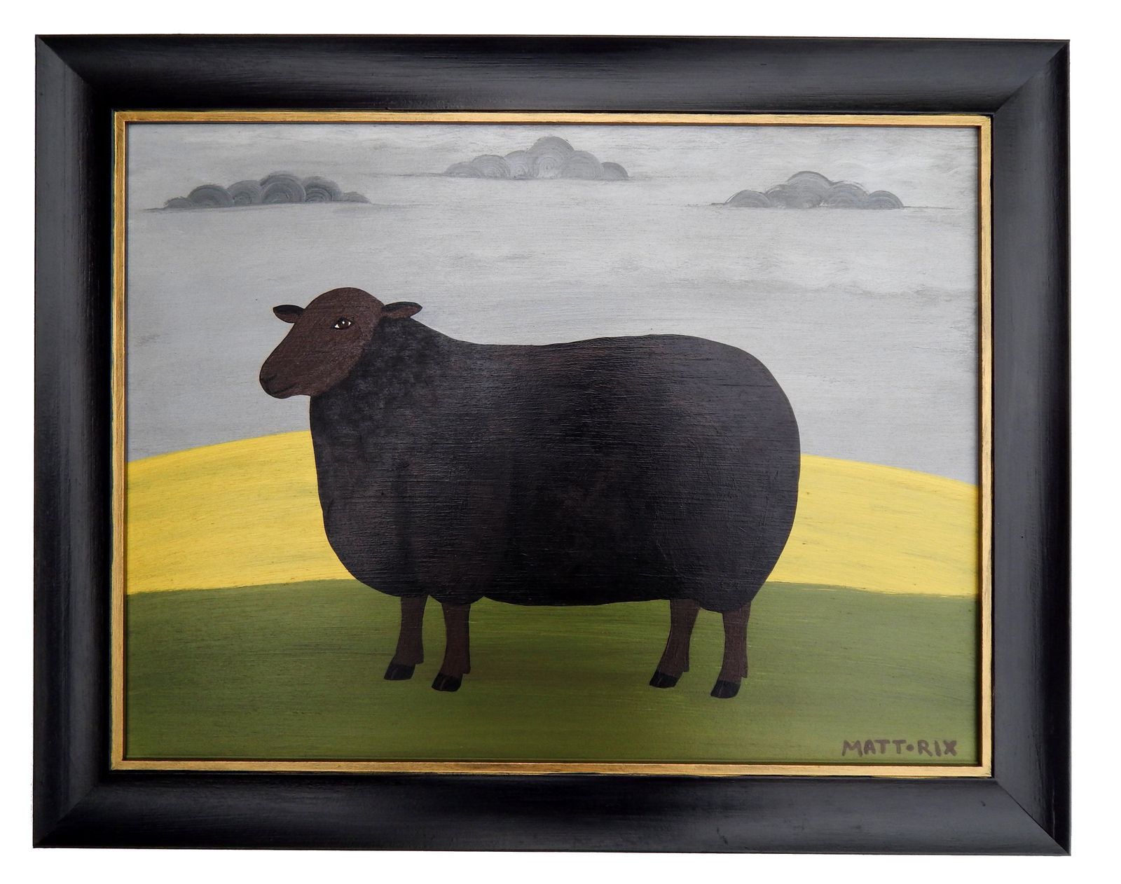 The Black Ewe British Folk Art Sheep Painting Naïve Animal Portrait In Hand Painted Frame
