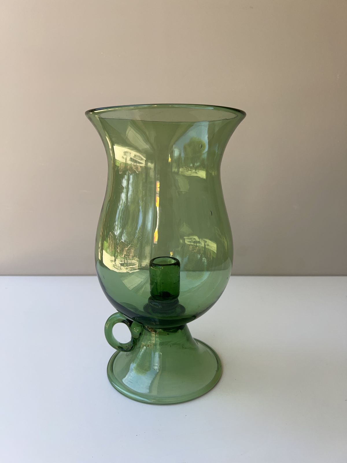 Empoli Green Glass Hurricane Lamp, Italian, 1960's photo furniture