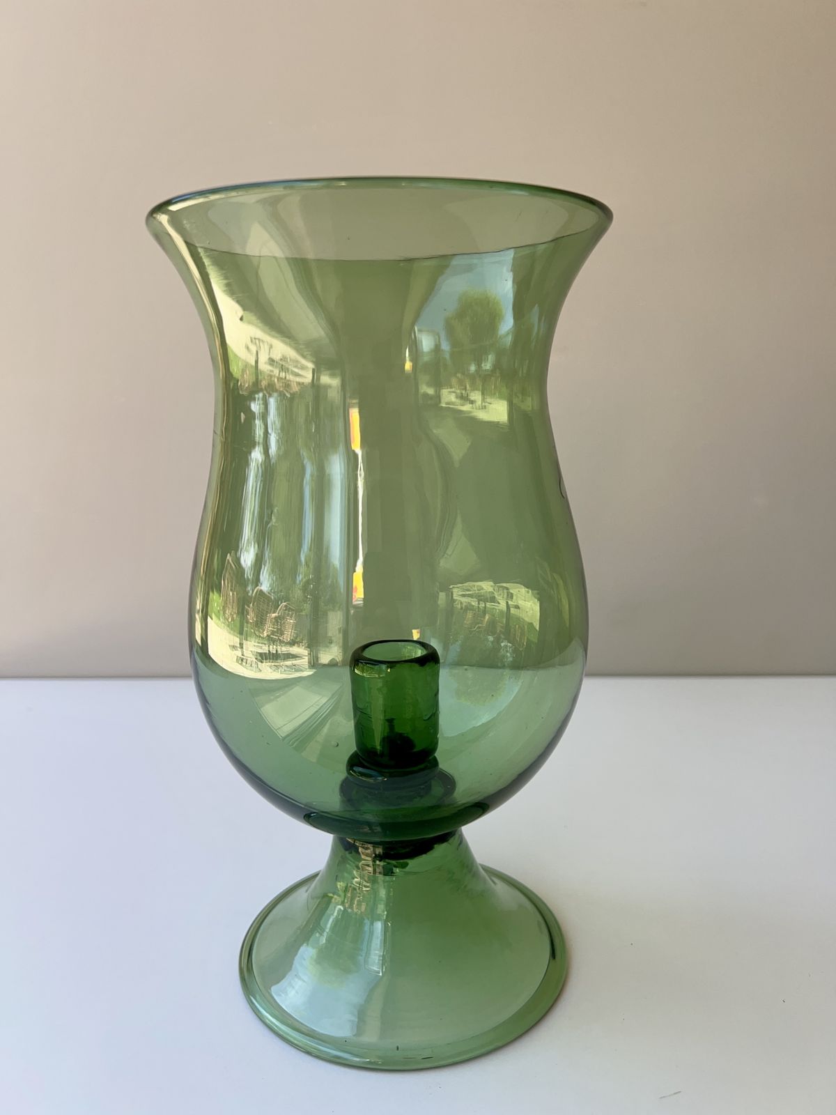 Empoli Green Glass Hurricane Lamp, Italian, 1960's photo for sale
