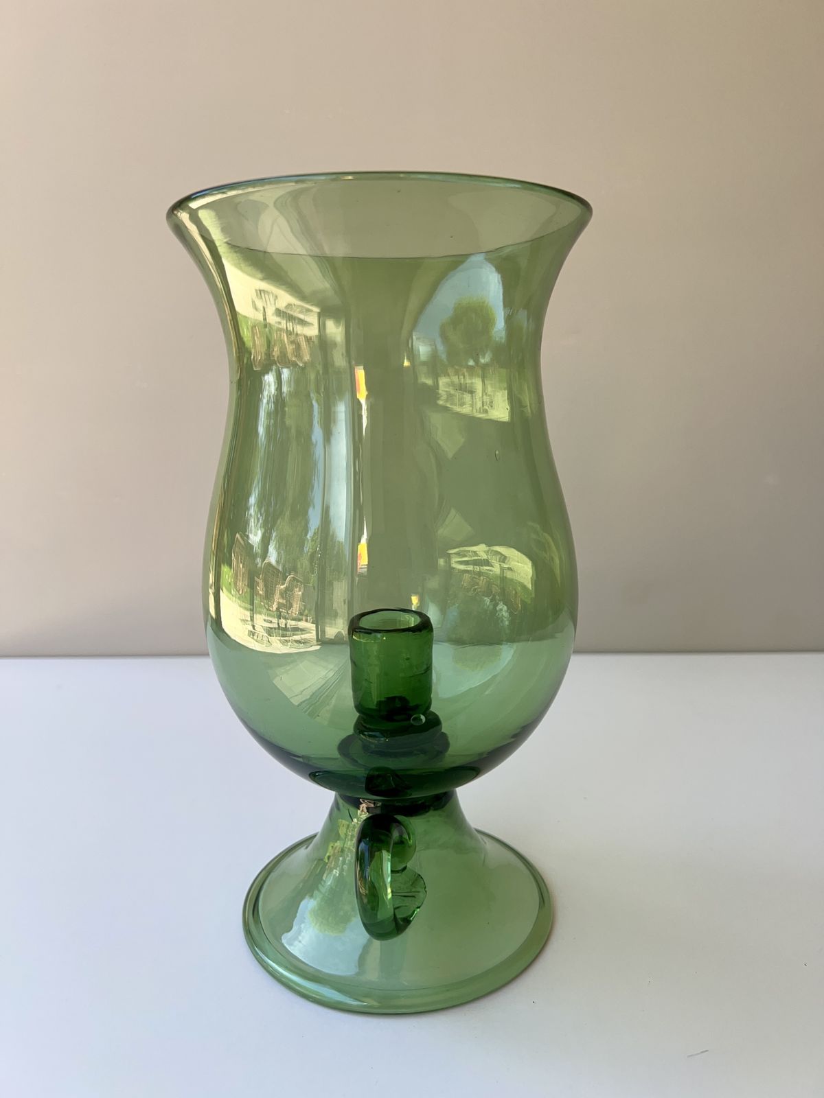 Empoli Green Glass Hurricane Lamp, Italian, 1960's photo 250.0