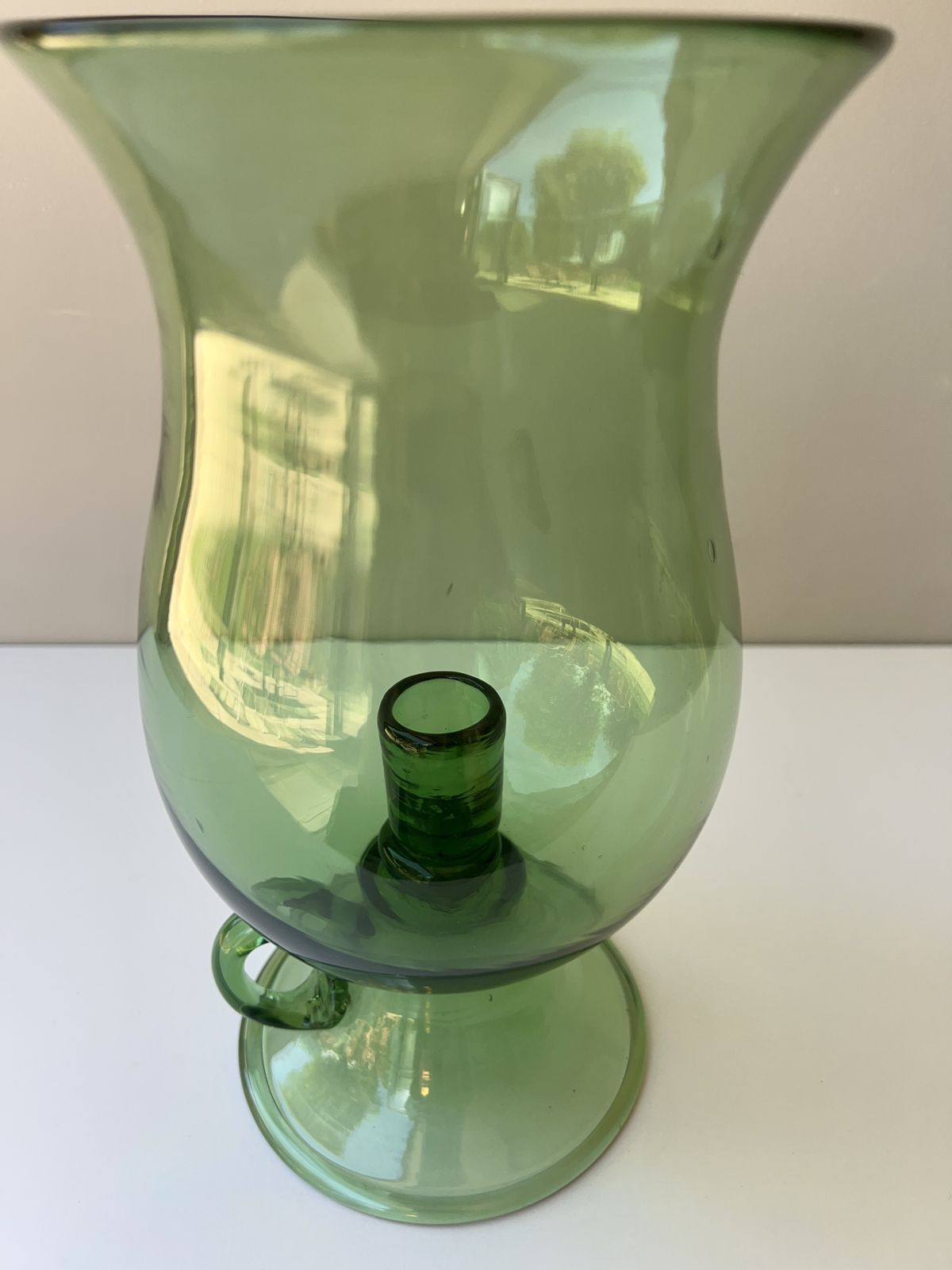 photo furniture Empoli Green Glass Hurricane Lamp, Italian, 1960's