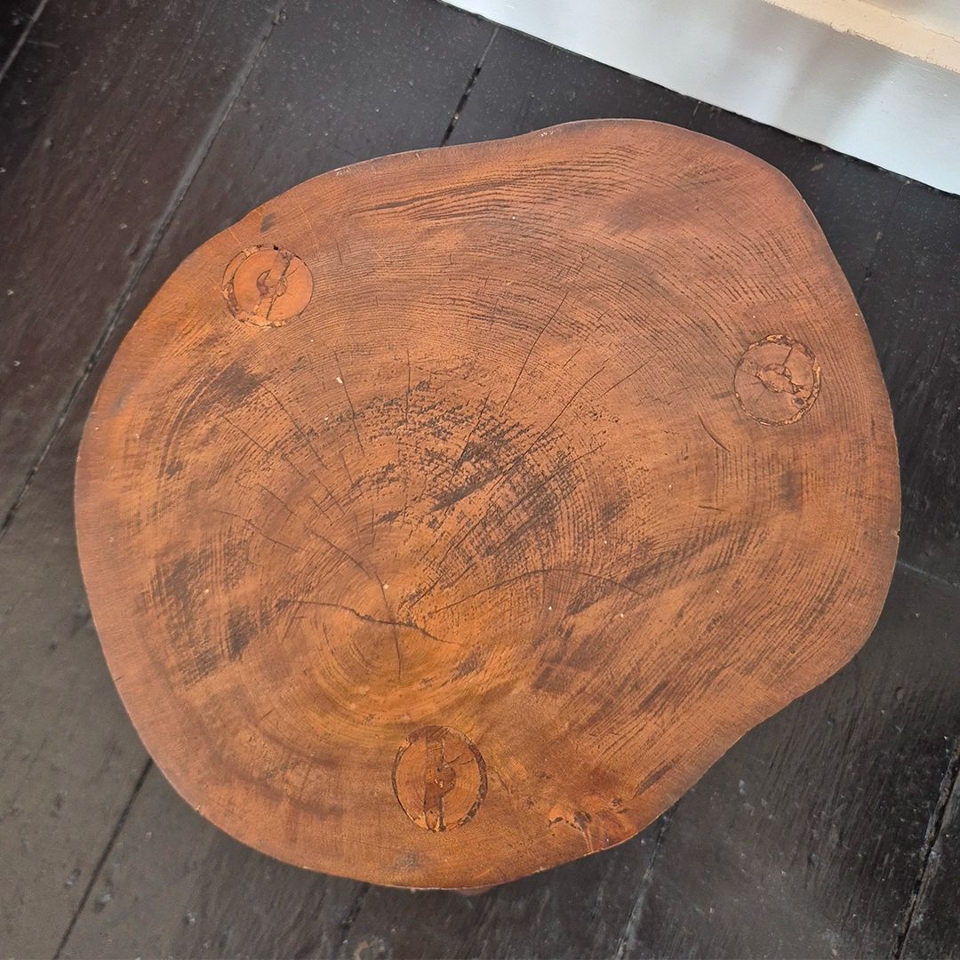 Vintage 1960's Rustic Wooden Stool: Mid Century Modernist Brutalist Style photo furniture