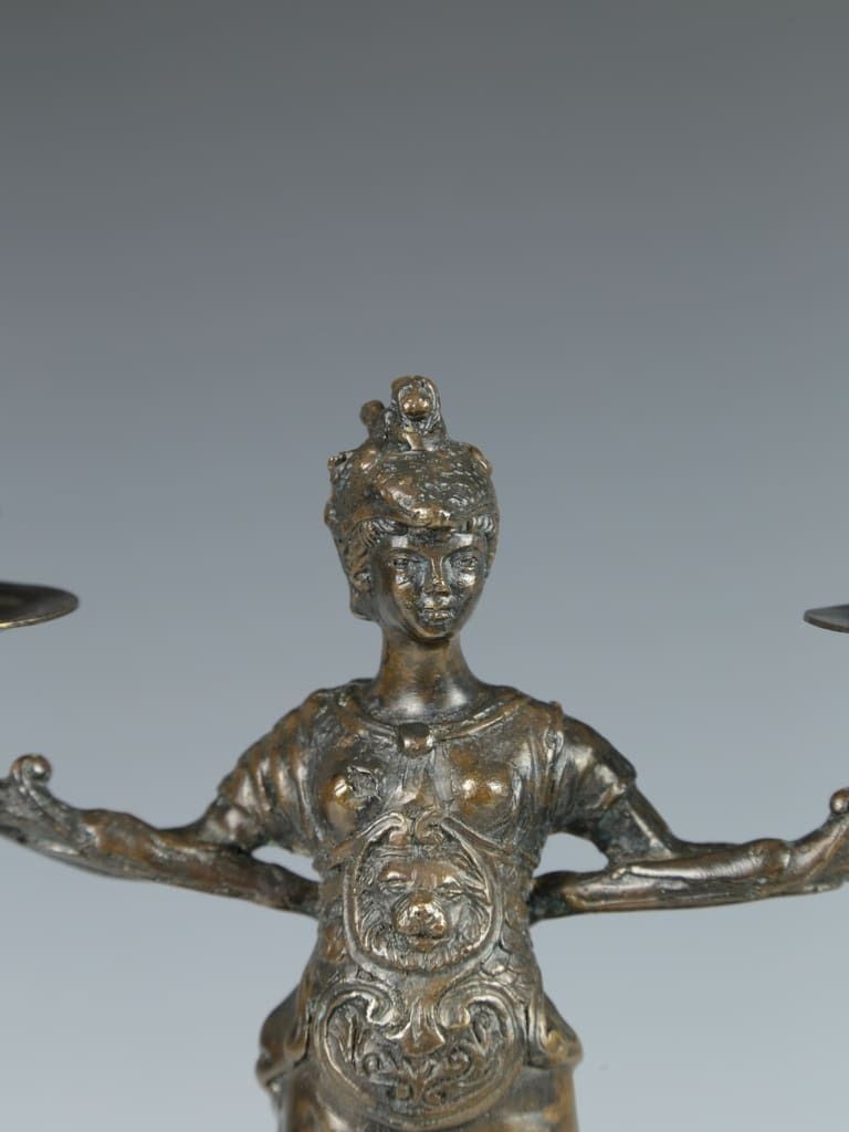 Antique Pair Of Bronze Athena Candelabras By F. Souchal, Paris photo vintage