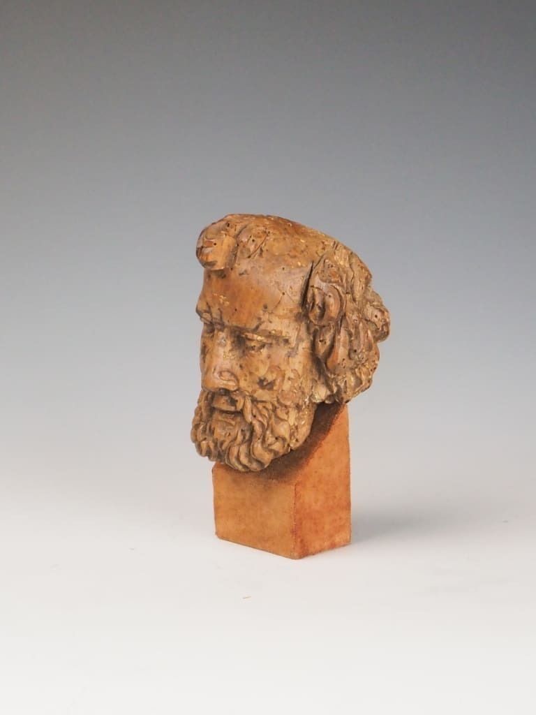 16th Century Carved Wooden Head Of A Philosopher / Religious Figure