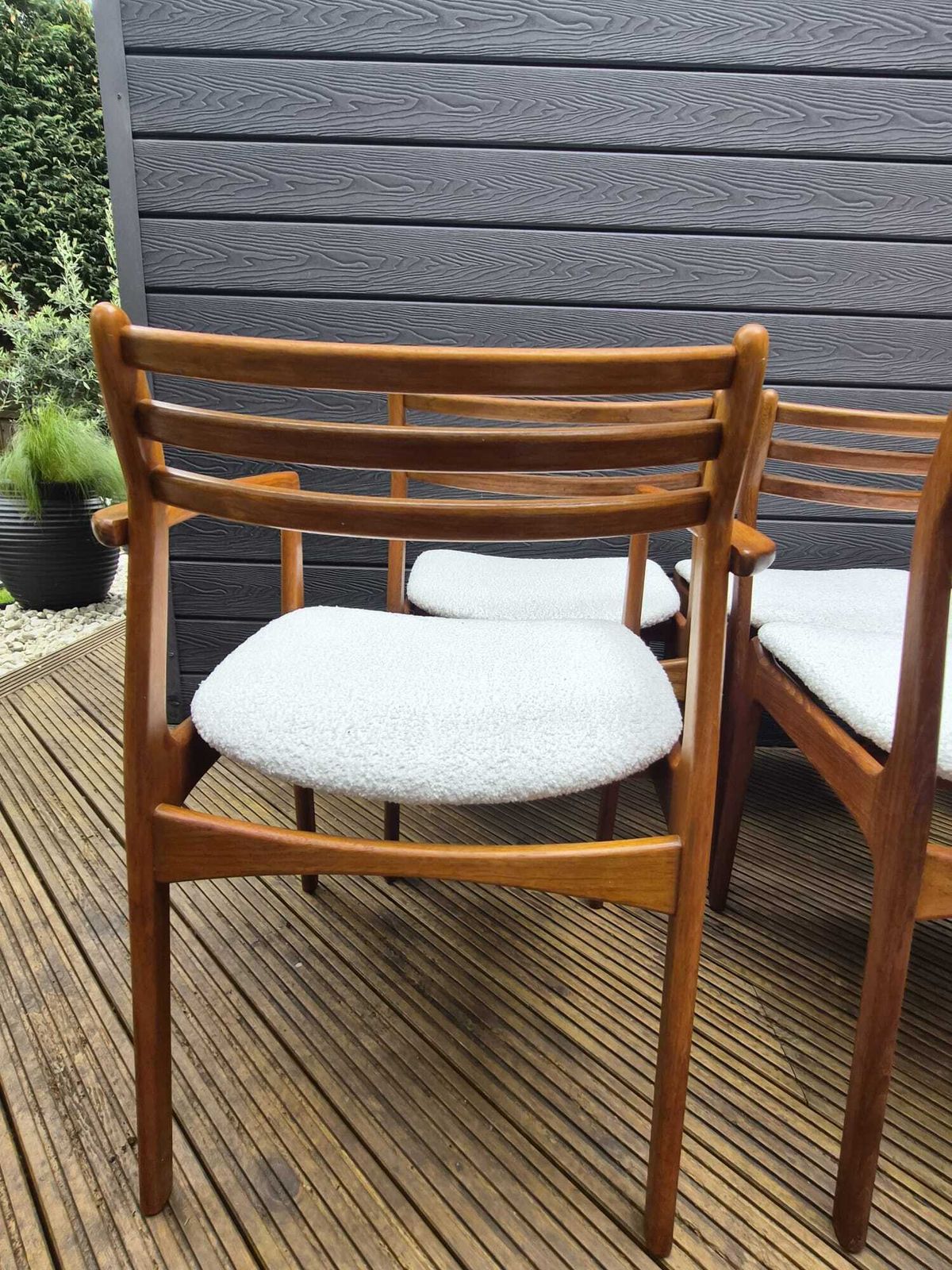 Set Of 6 Danish Mid Century Teak Dining Chairs By Farsø Stolefabrik — 4 Side + 2 Carvers — Freshly Restored photo vintage