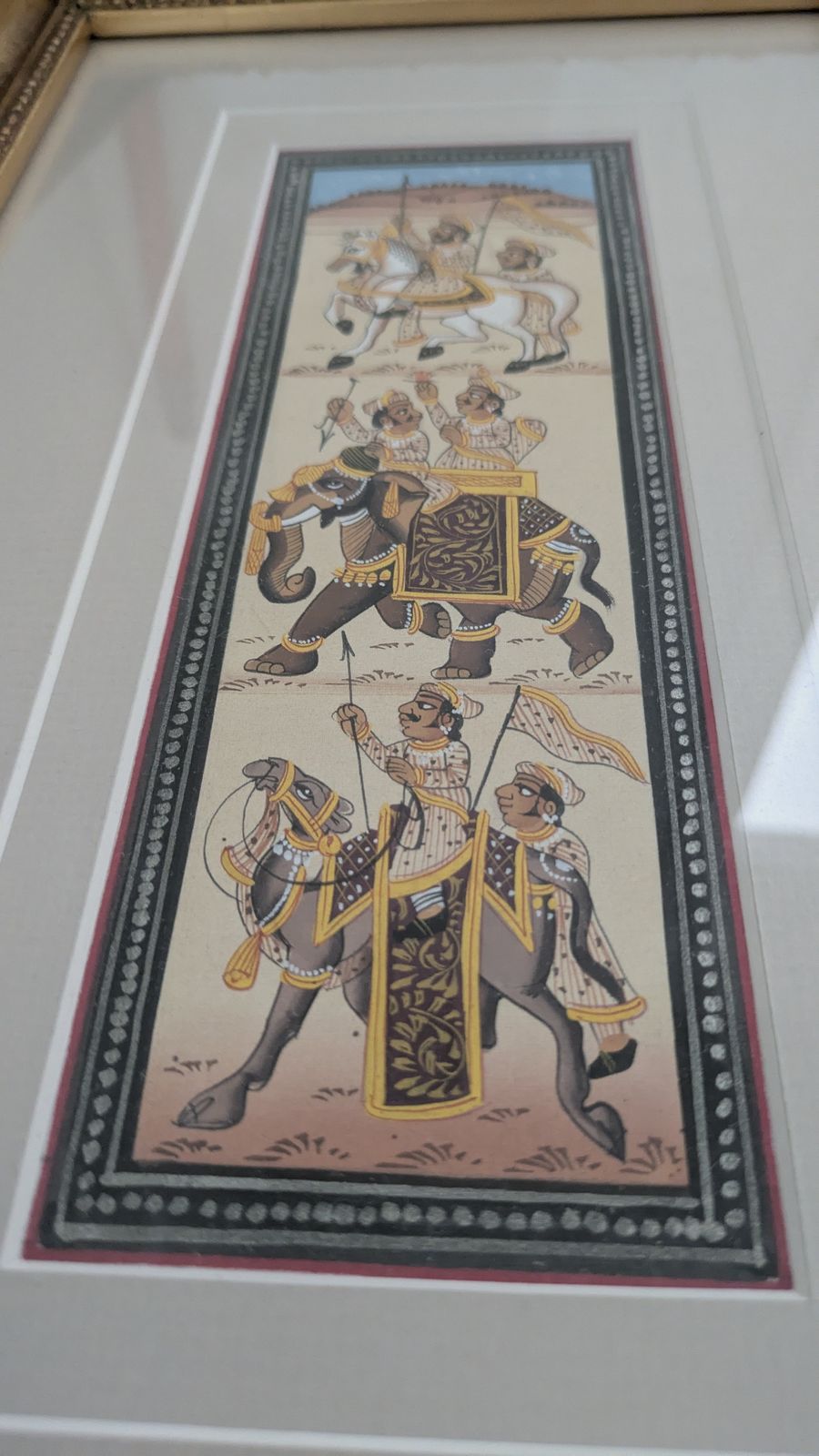Rajasthani Miniature Painting On Silk — Royal Procession, Hand Painted, India photo Art