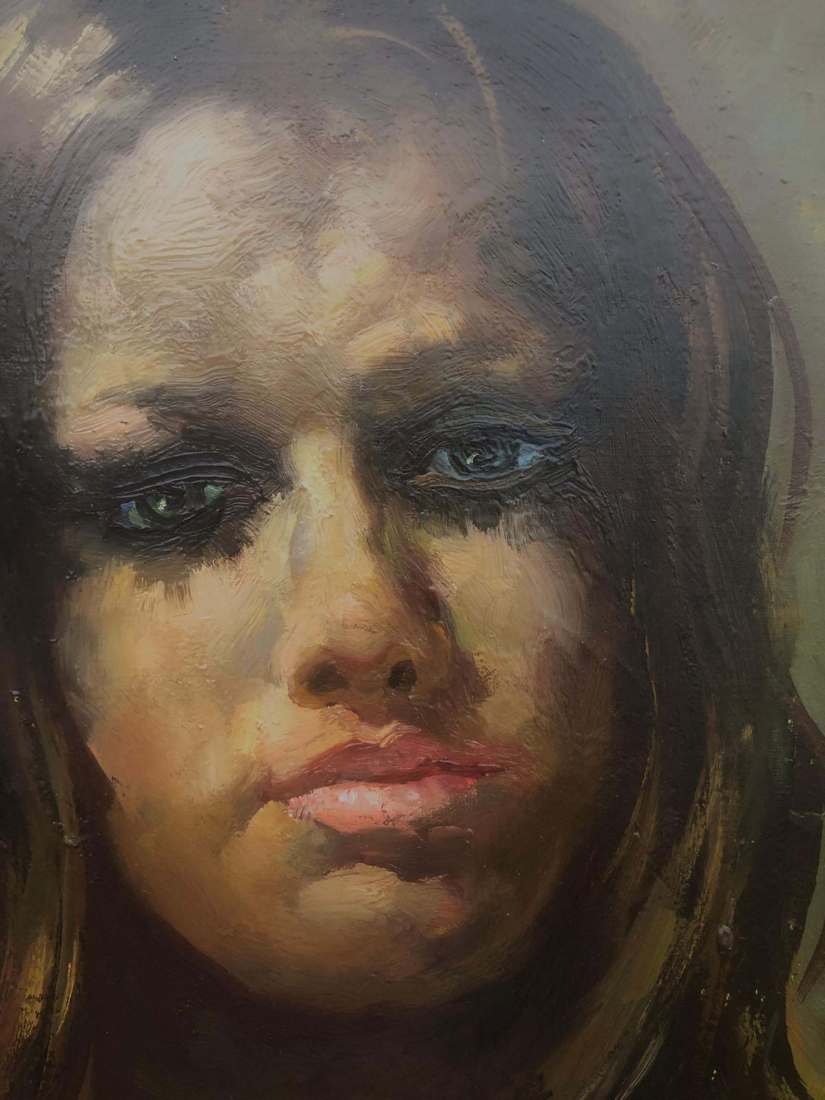 Josep Serrasanta Mediterranean Expressionist Female Portrait Oil Painting Moody Spanish Art C.1980 photo Art