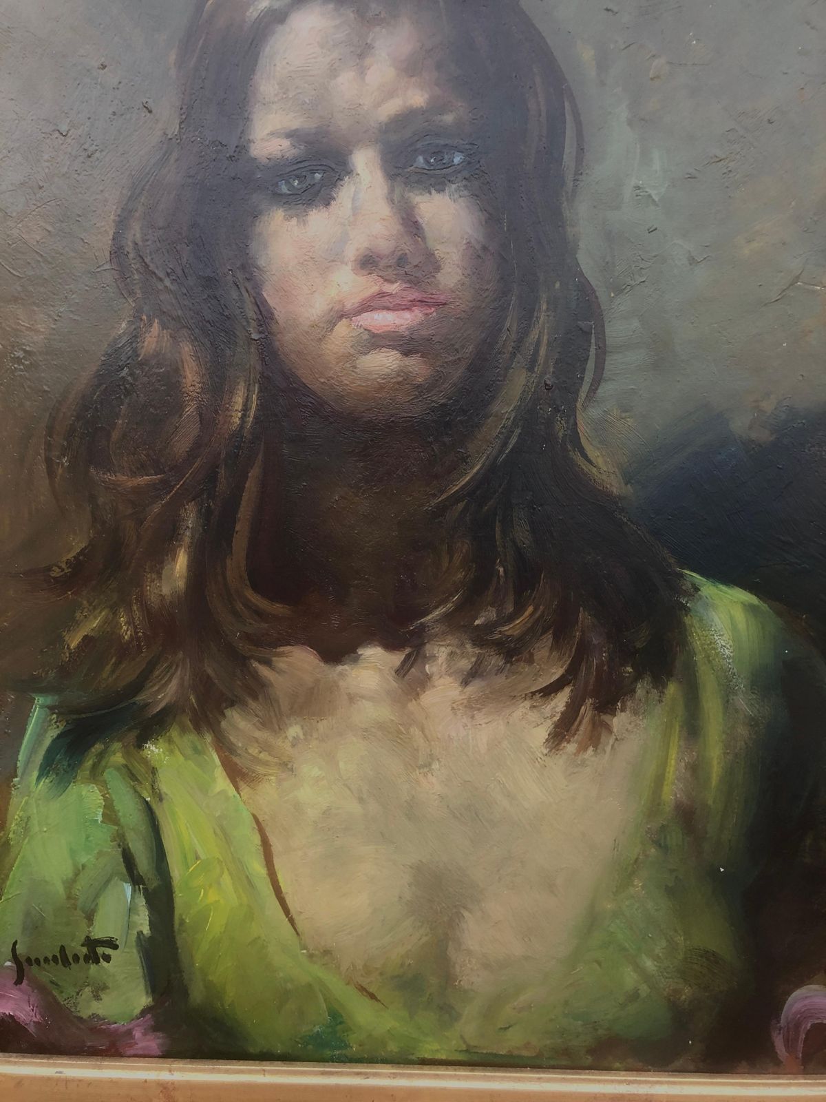 Josep Serrasanta Mediterranean Expressionist Female Portrait Oil Painting Moody Spanish Art C.1980 photo buy