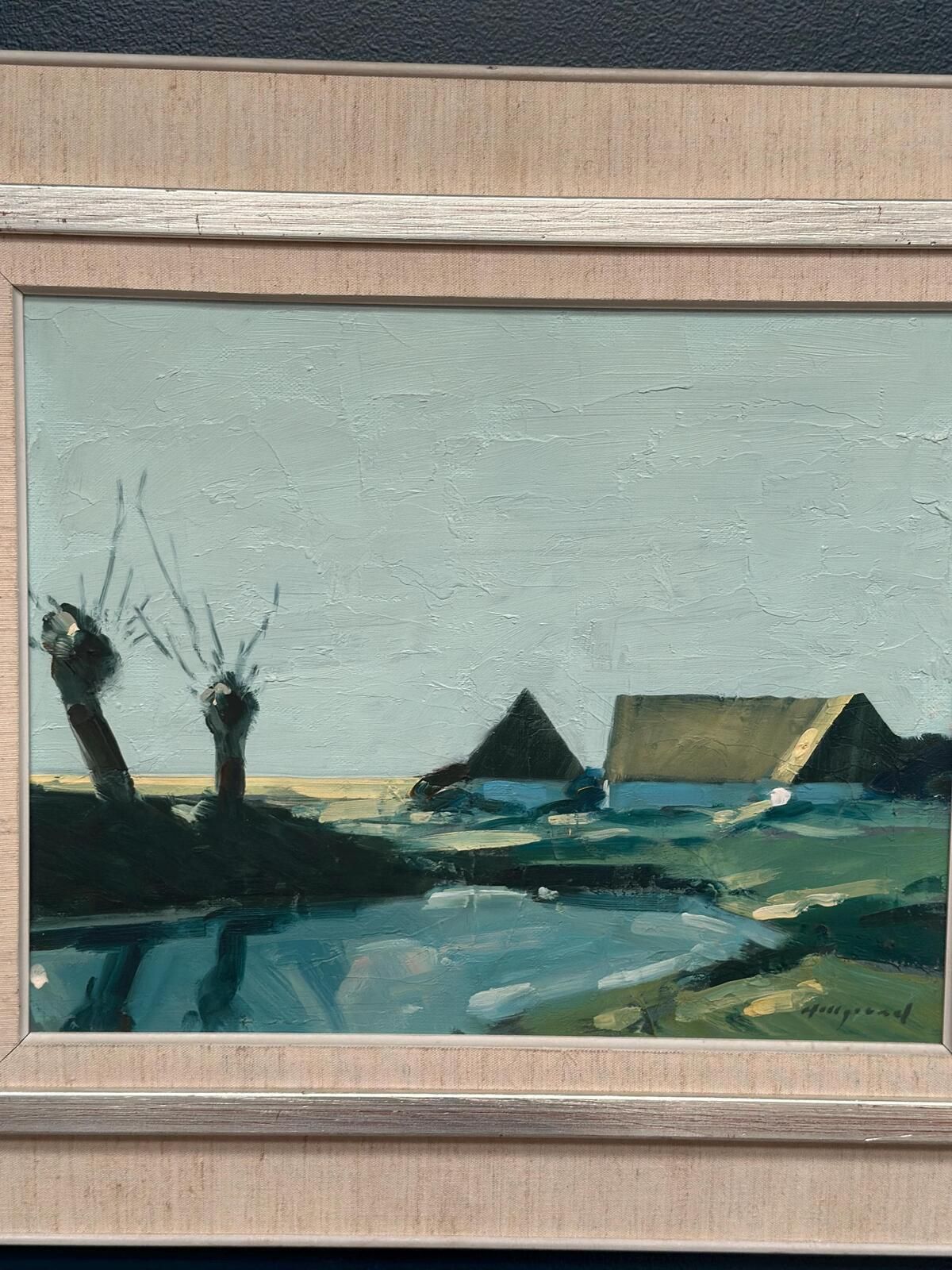 Original Swedish Oil On Canvas – “Farm By The Lake” By Bengt Hillgrund – Vintage & Framed – 58 × 51 Cm (22.8" × 20.1") photo Art