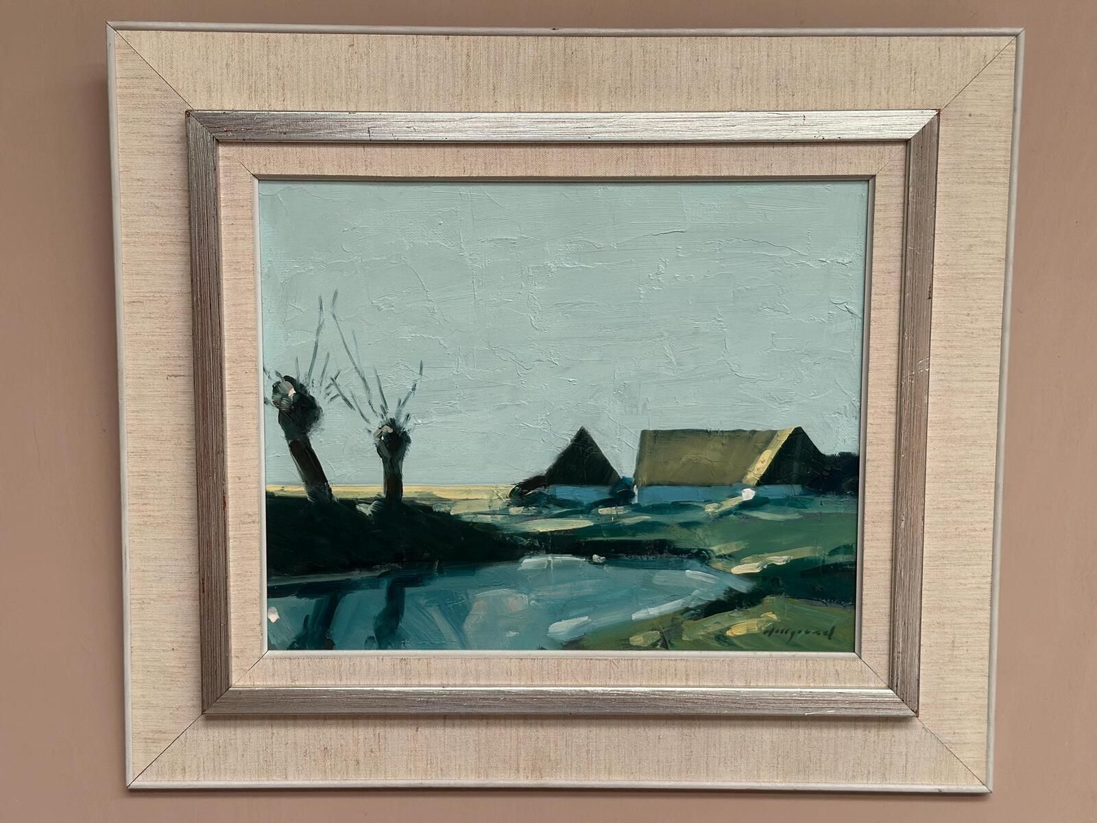 Art Original Swedish Oil On Canvas – “Farm By The Lake” By Bengt Hillgrund – Vintage & Framed – 58 × 51 Cm (22.8" × 20.1") photo
